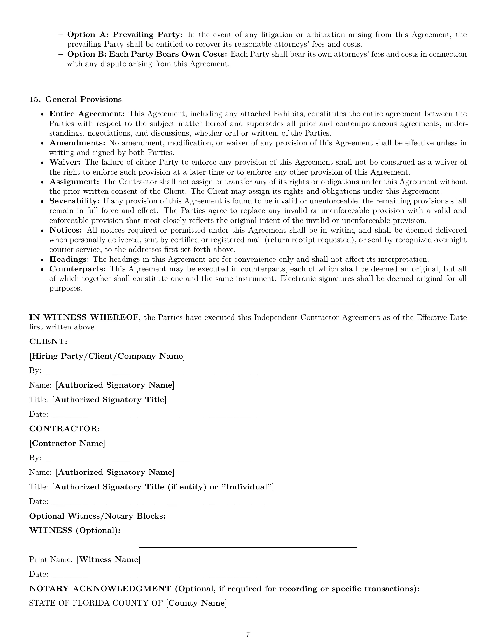 Preview page 7 of Pro Florida independent contractor agreement template