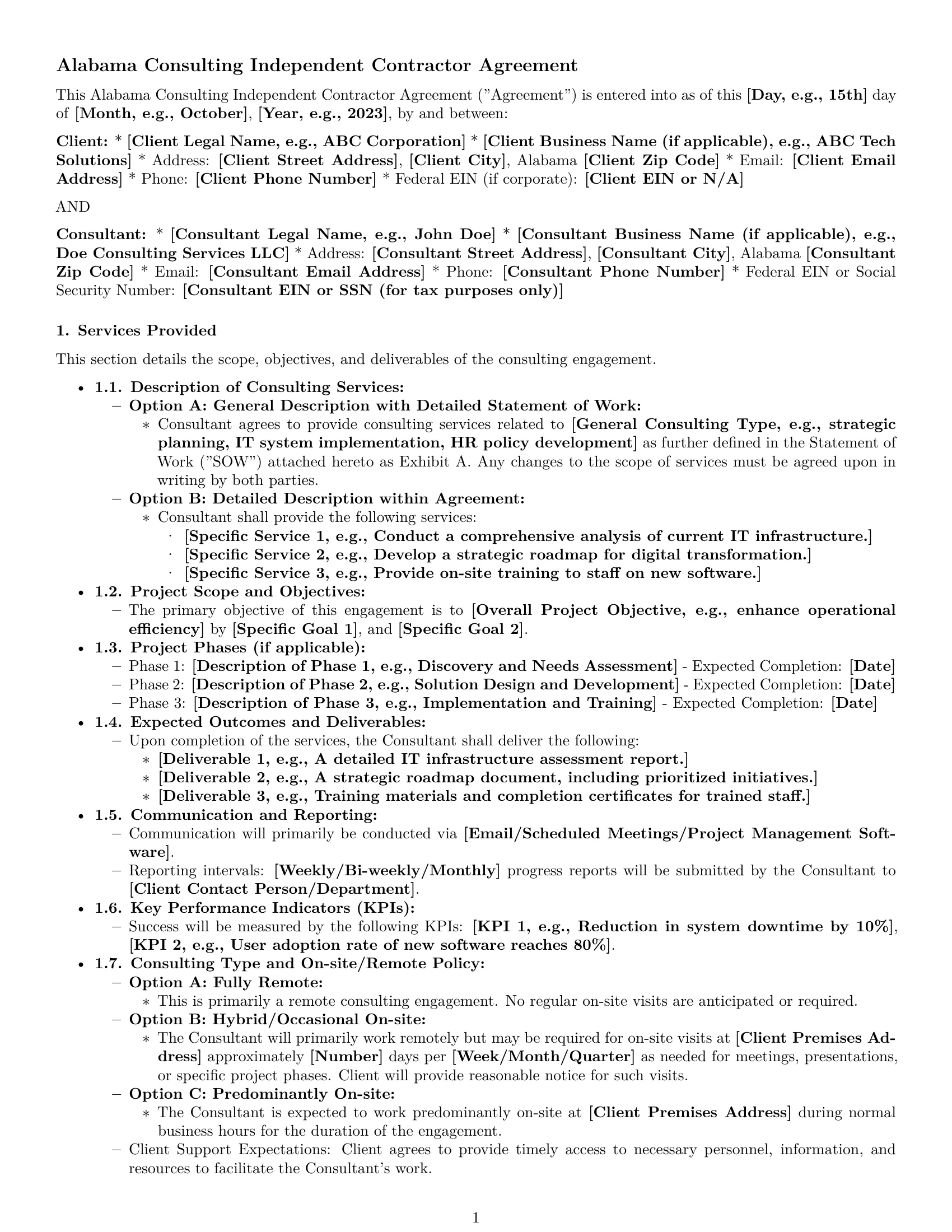 Preview page 1 of Pro Alabama consulting independent contractor agreement template