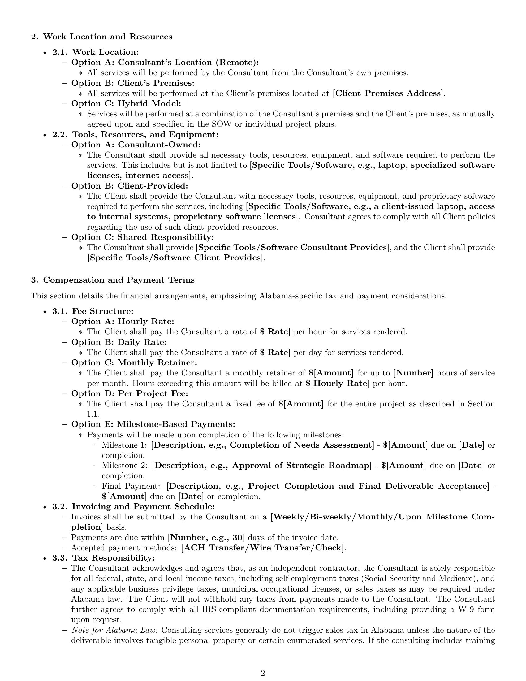 Preview page 2 of Pro Alabama consulting independent contractor agreement template