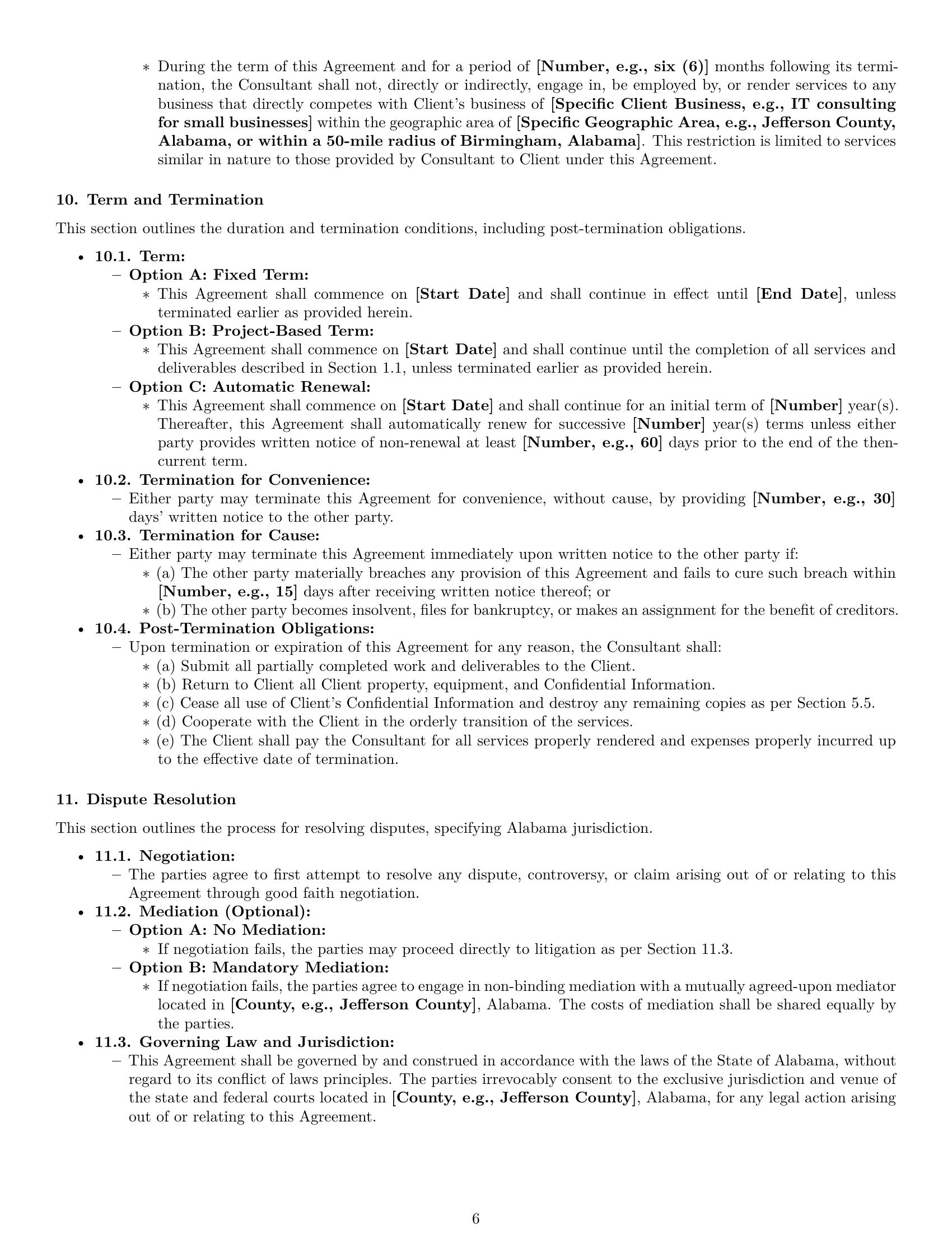 Preview page 6 of Pro Alabama consulting independent contractor agreement template
