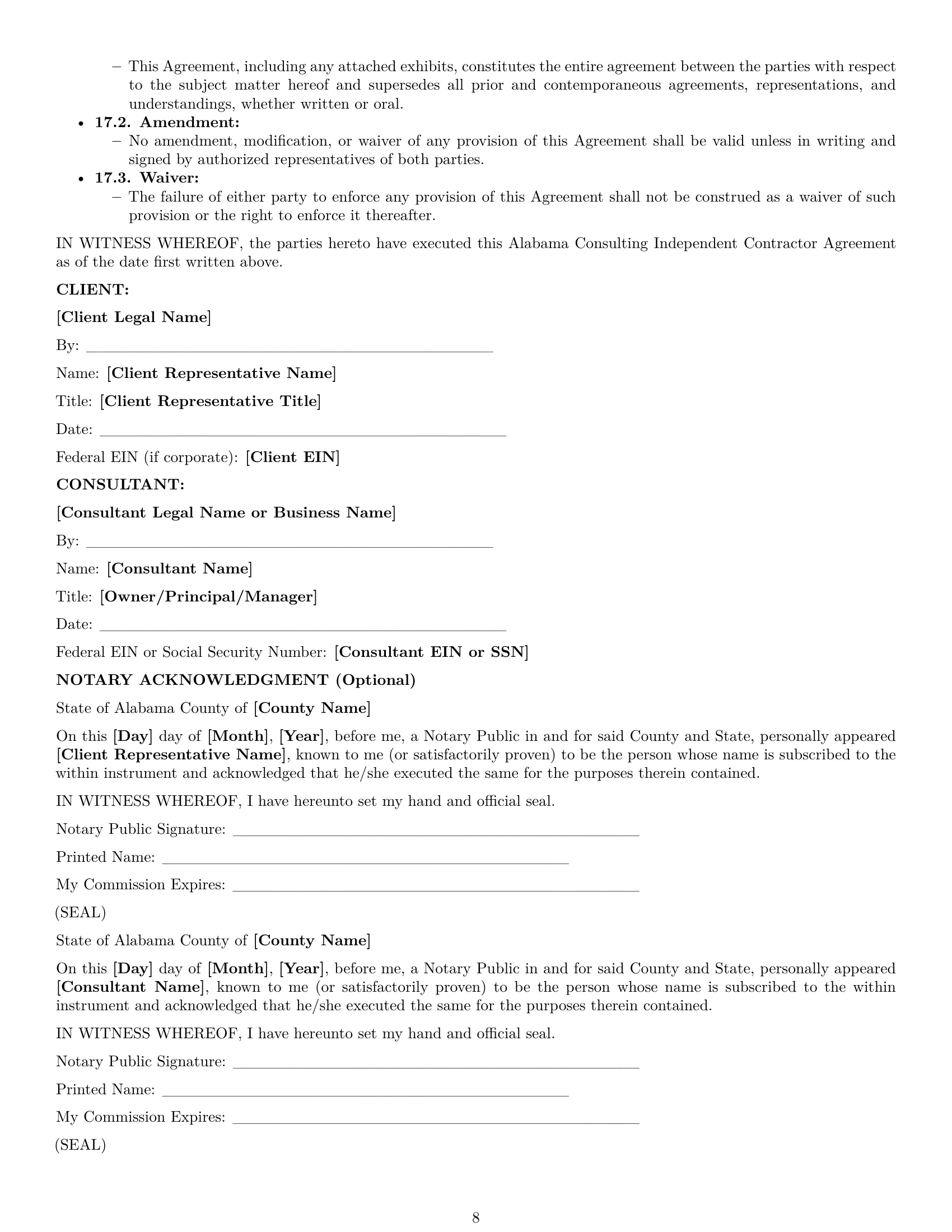 Preview page 8 of Pro Alabama consulting independent contractor agreement template