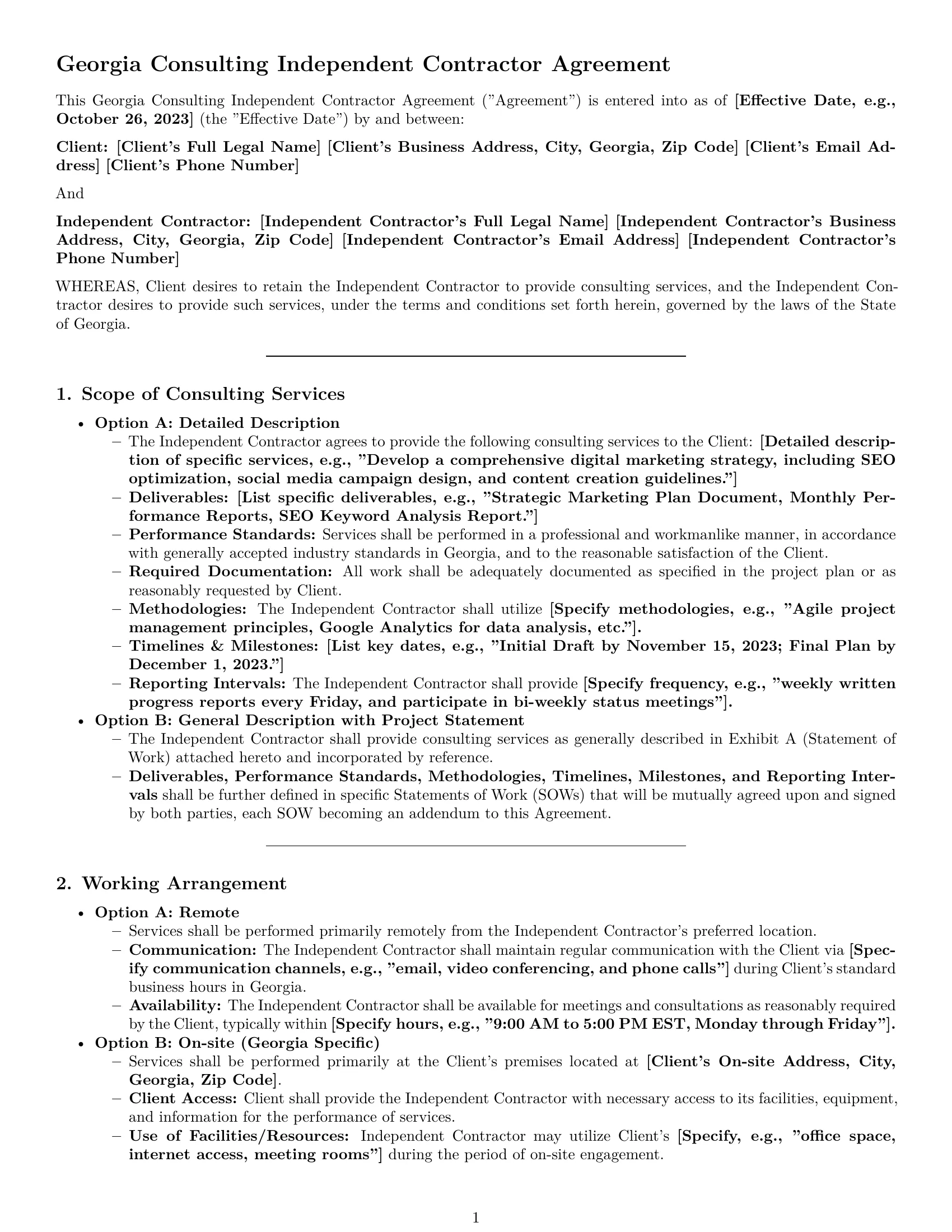 Preview page 1 of Pro Georgia consulting independent contractor agreement template
