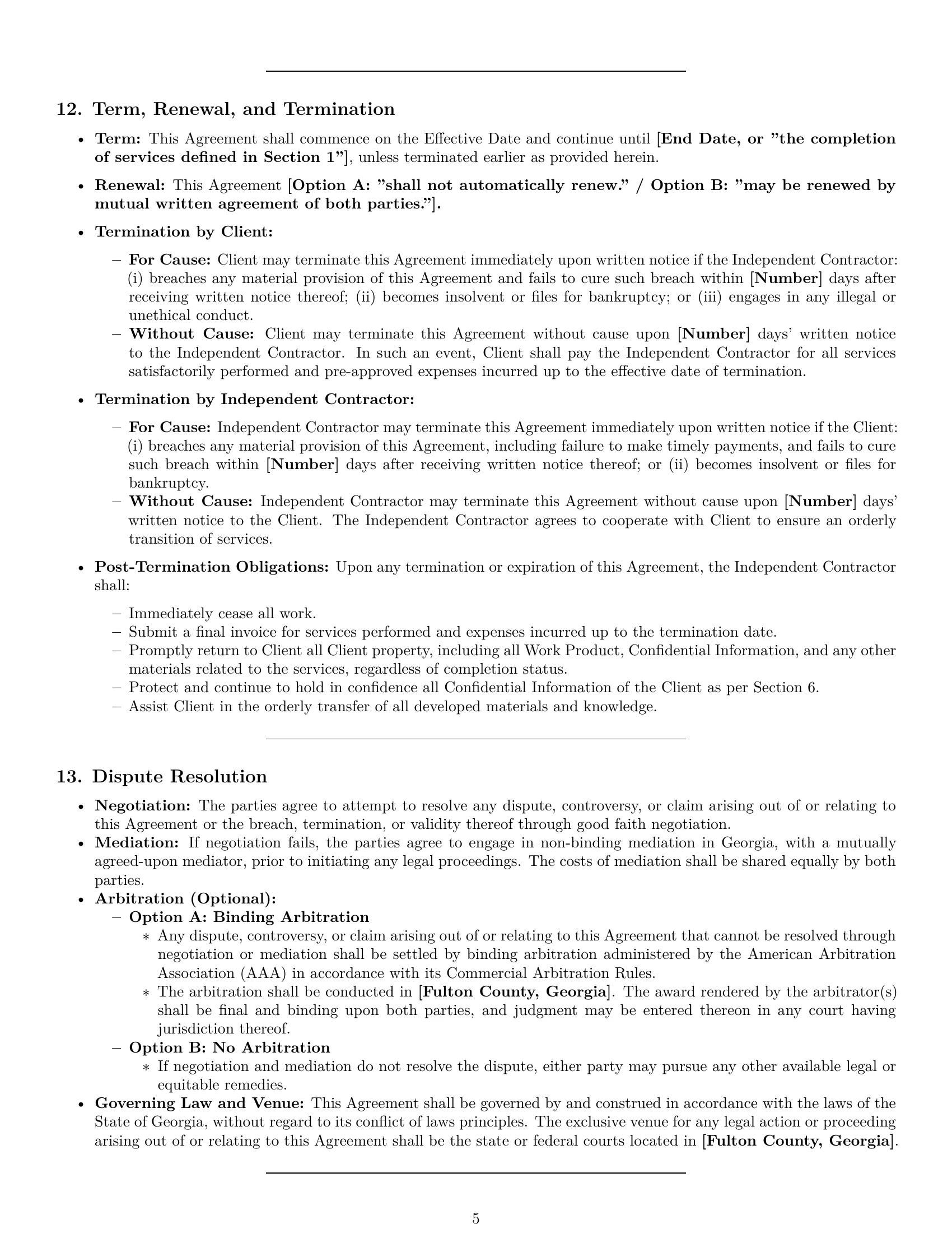 Preview page 5 of Pro Georgia consulting independent contractor agreement template