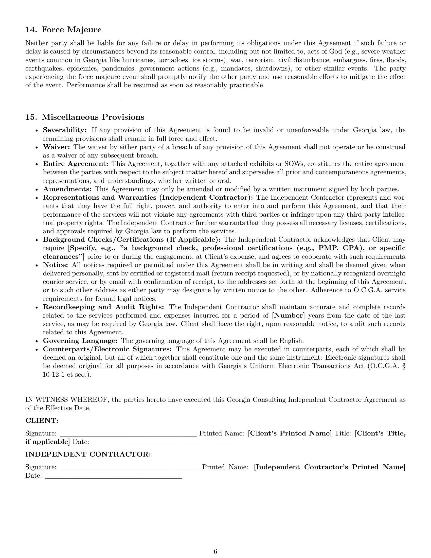 Preview page 6 of Pro Georgia consulting independent contractor agreement template