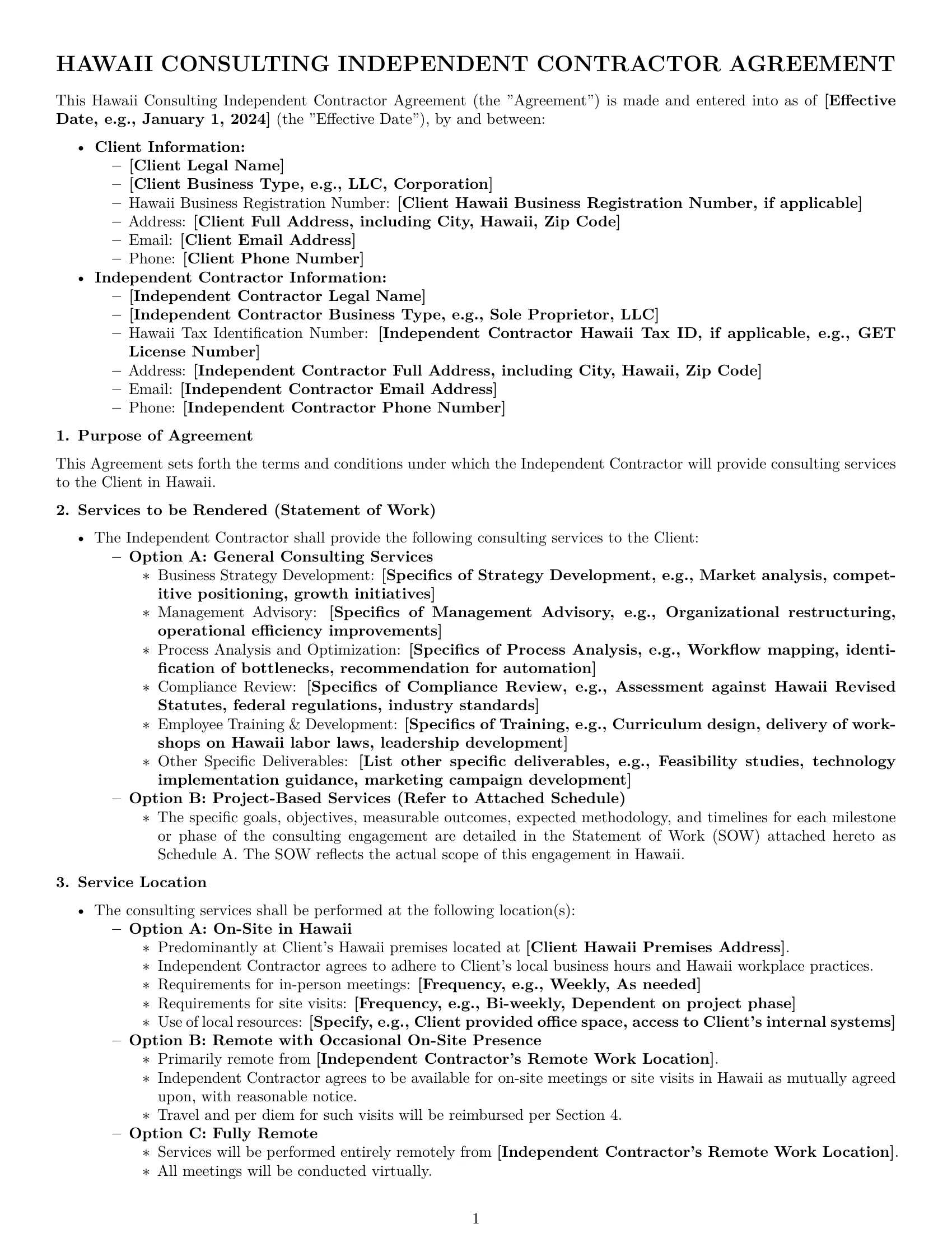 Preview page 1 of Pro Hawaii consulting independent contractor agreement template