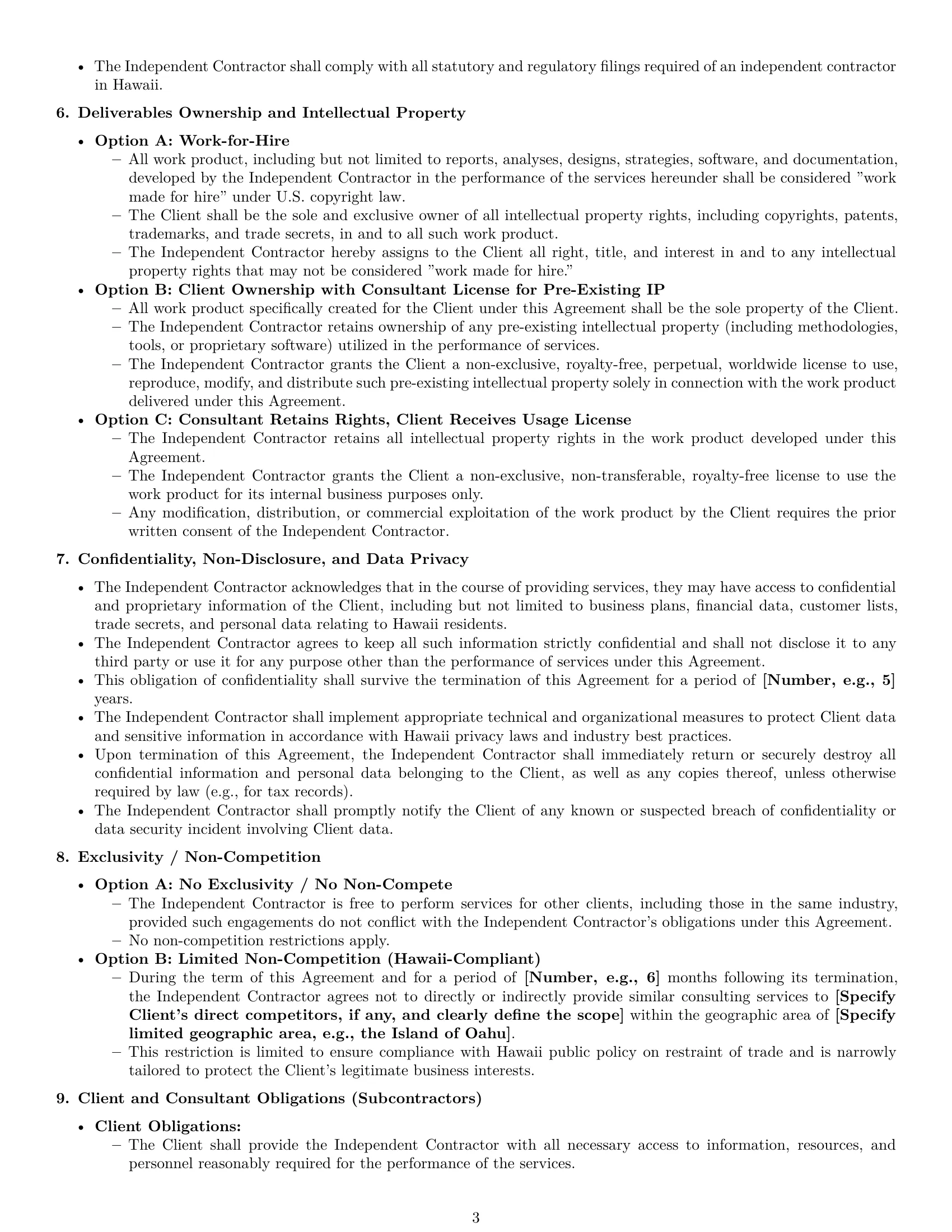 Preview page 3 of Pro Hawaii consulting independent contractor agreement template
