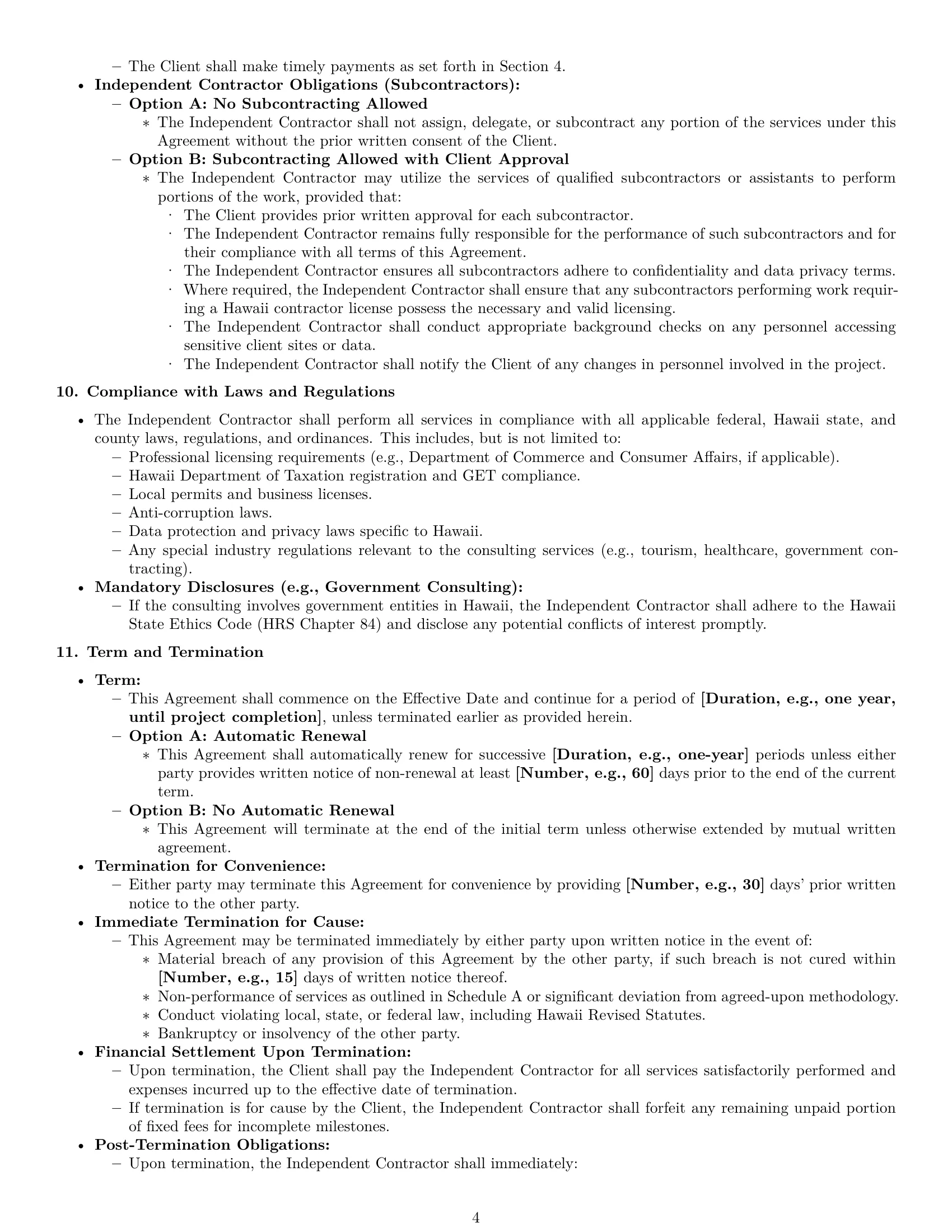 Preview page 4 of Pro Hawaii consulting independent contractor agreement template