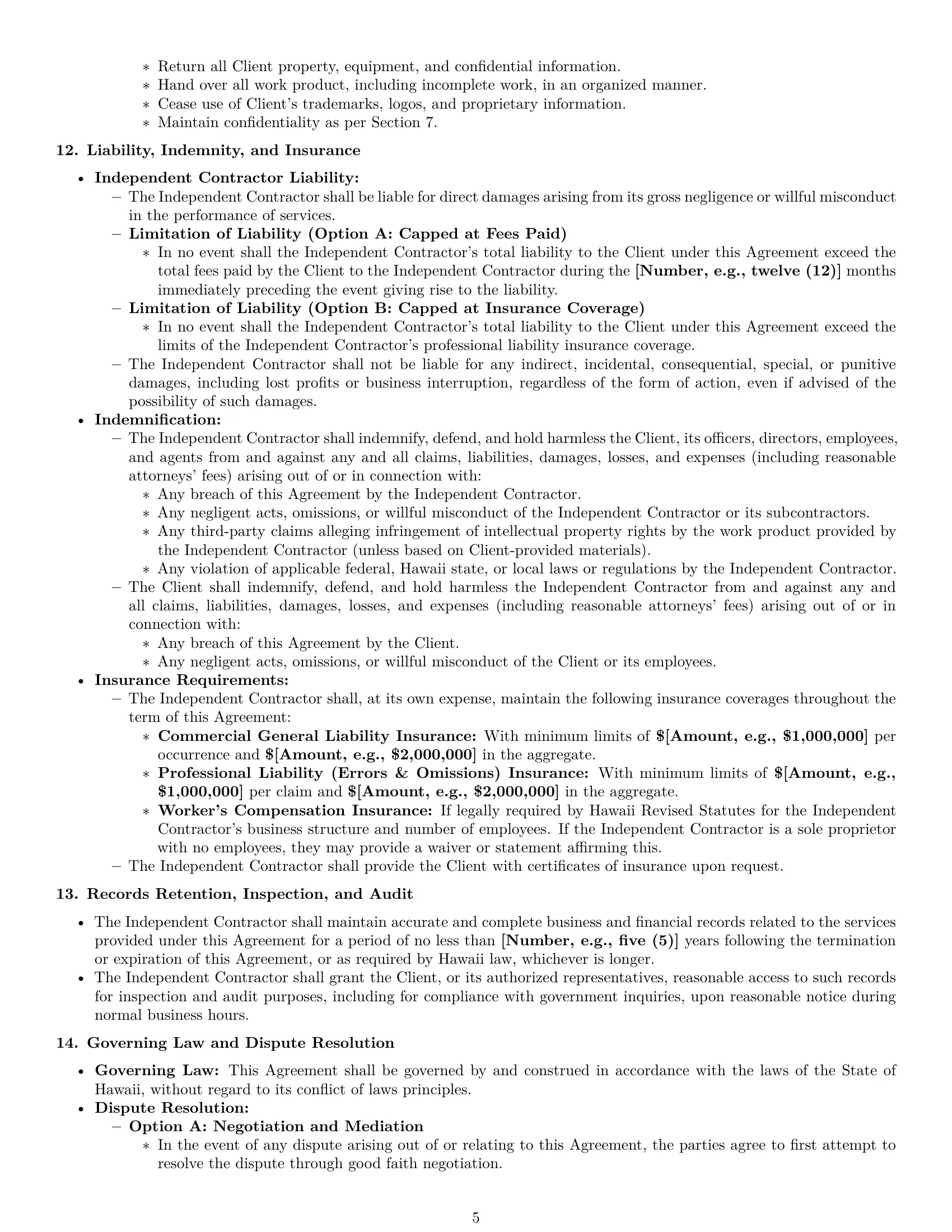 Preview page 5 of Pro Hawaii consulting independent contractor agreement template