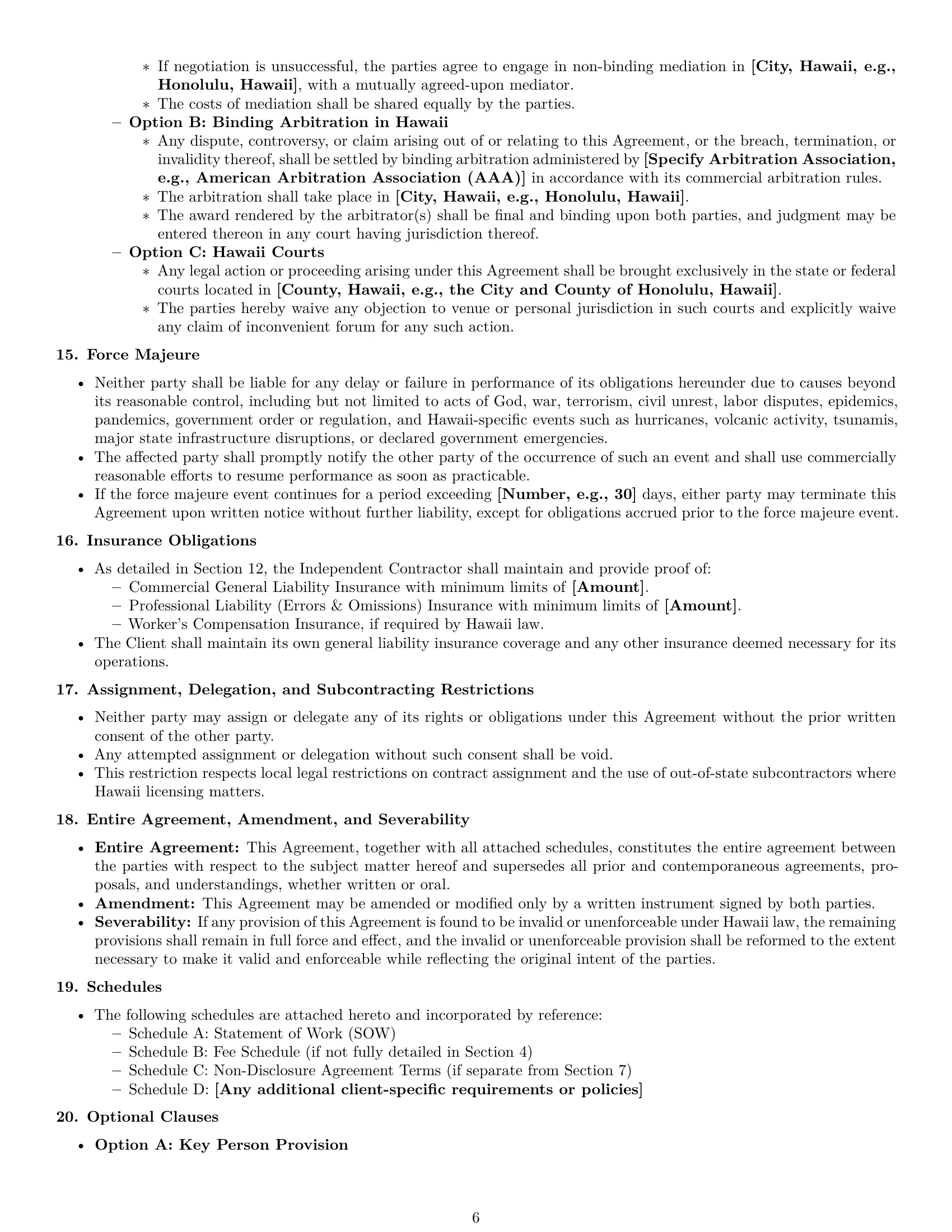 Preview page 6 of Pro Hawaii consulting independent contractor agreement template