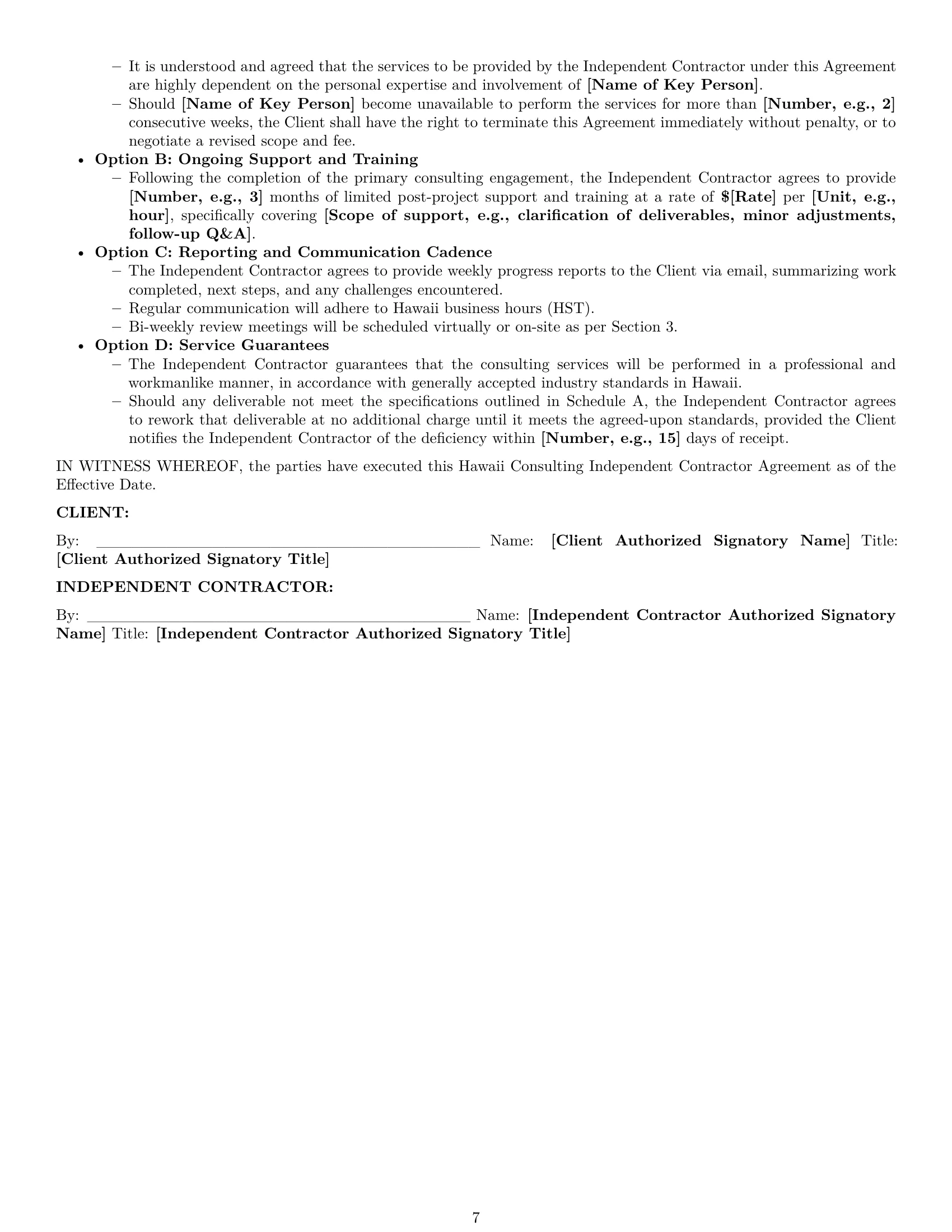 Preview page 7 of Pro Hawaii consulting independent contractor agreement template