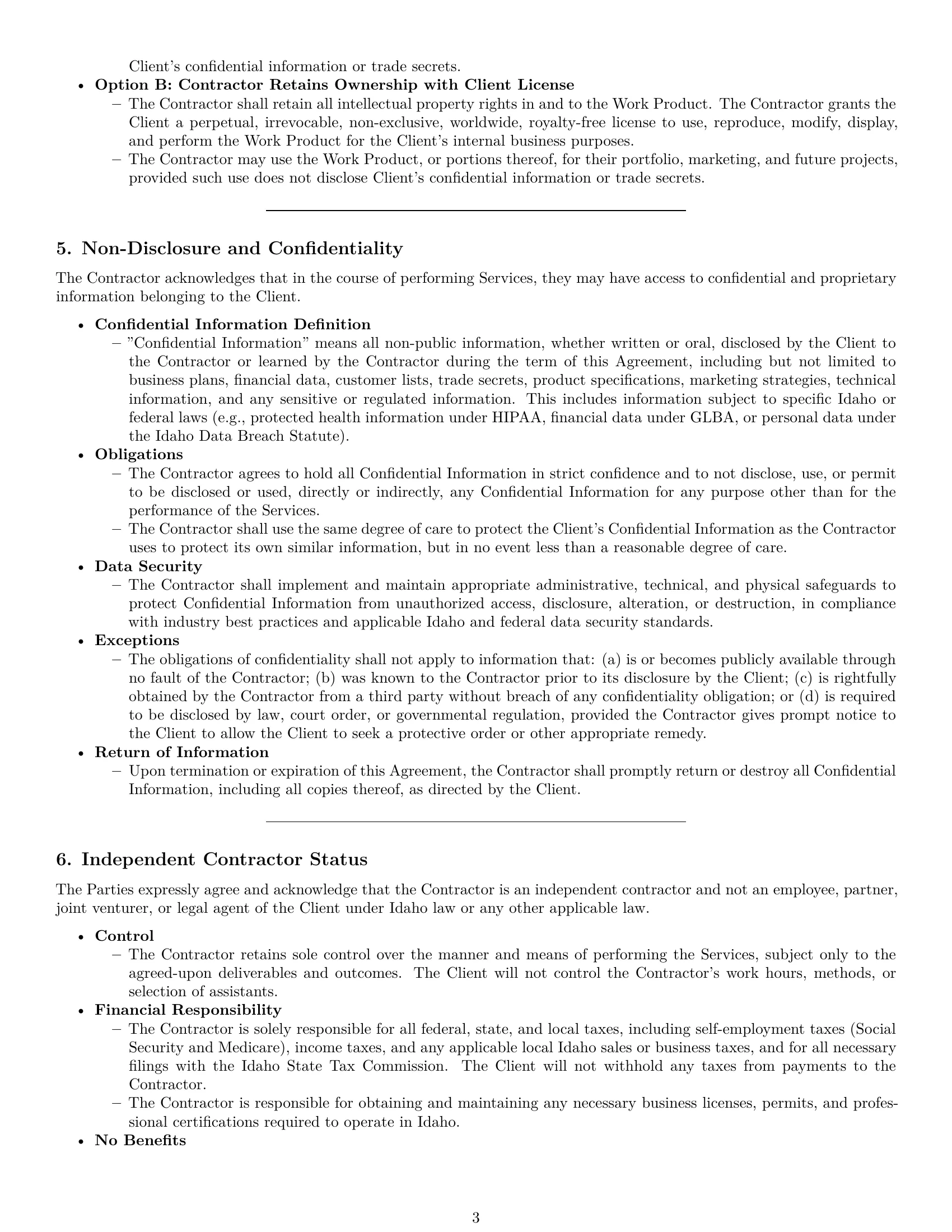 Preview page 3 of Pro Idaho consulting independent contractor agreement template