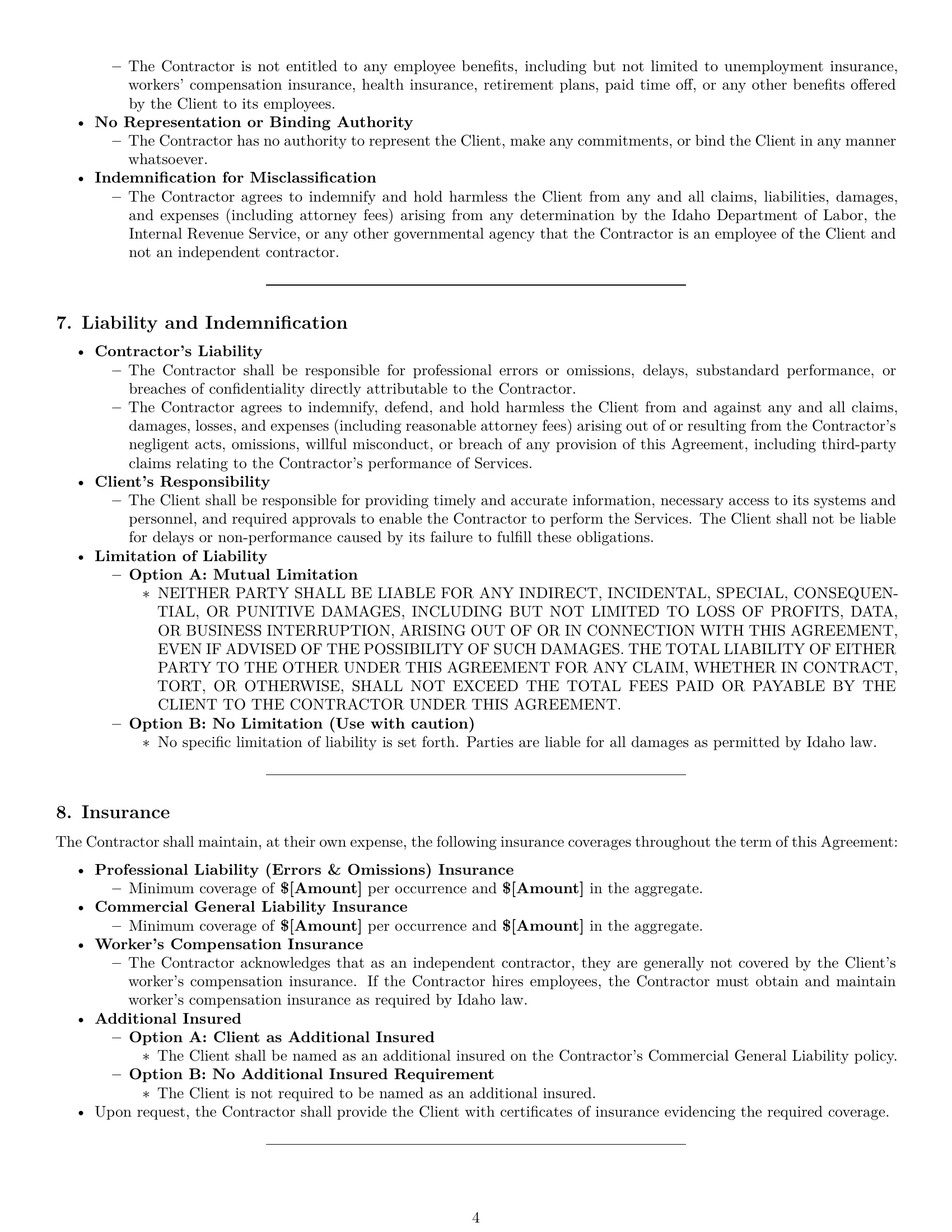 Preview page 4 of Pro Idaho consulting independent contractor agreement template