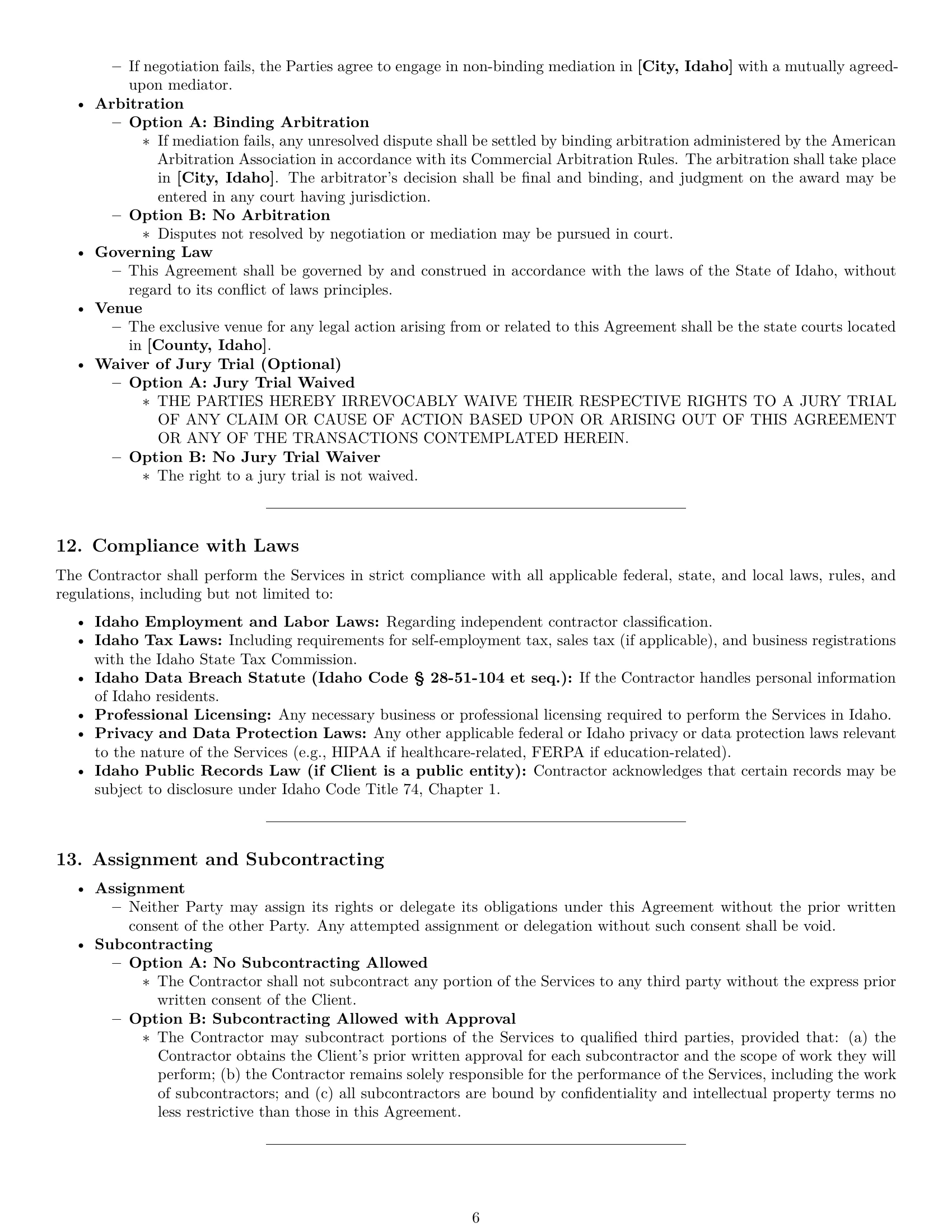 Preview page 6 of Pro Idaho consulting independent contractor agreement template