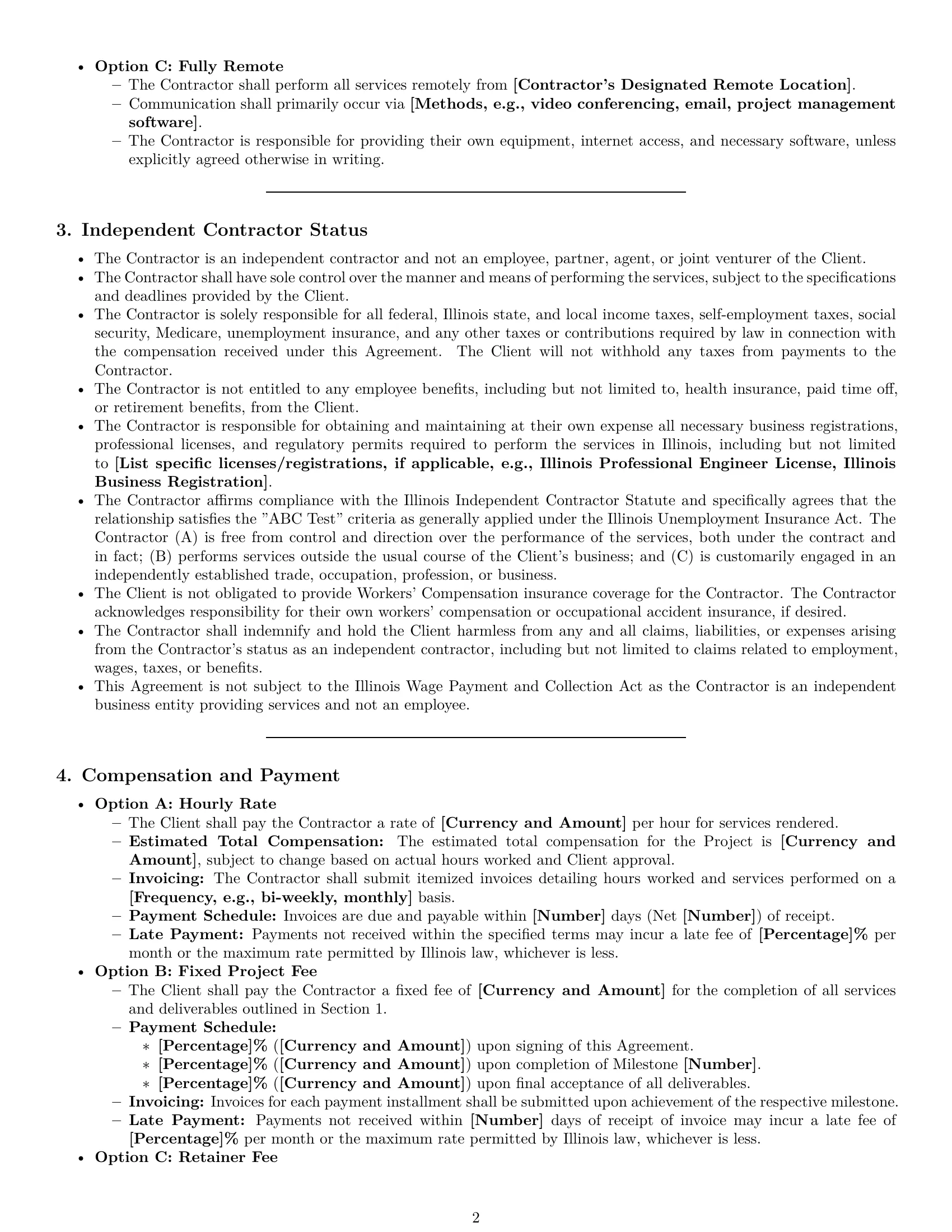 Preview page 2 of Pro Illinois consulting independent contractor agreement template