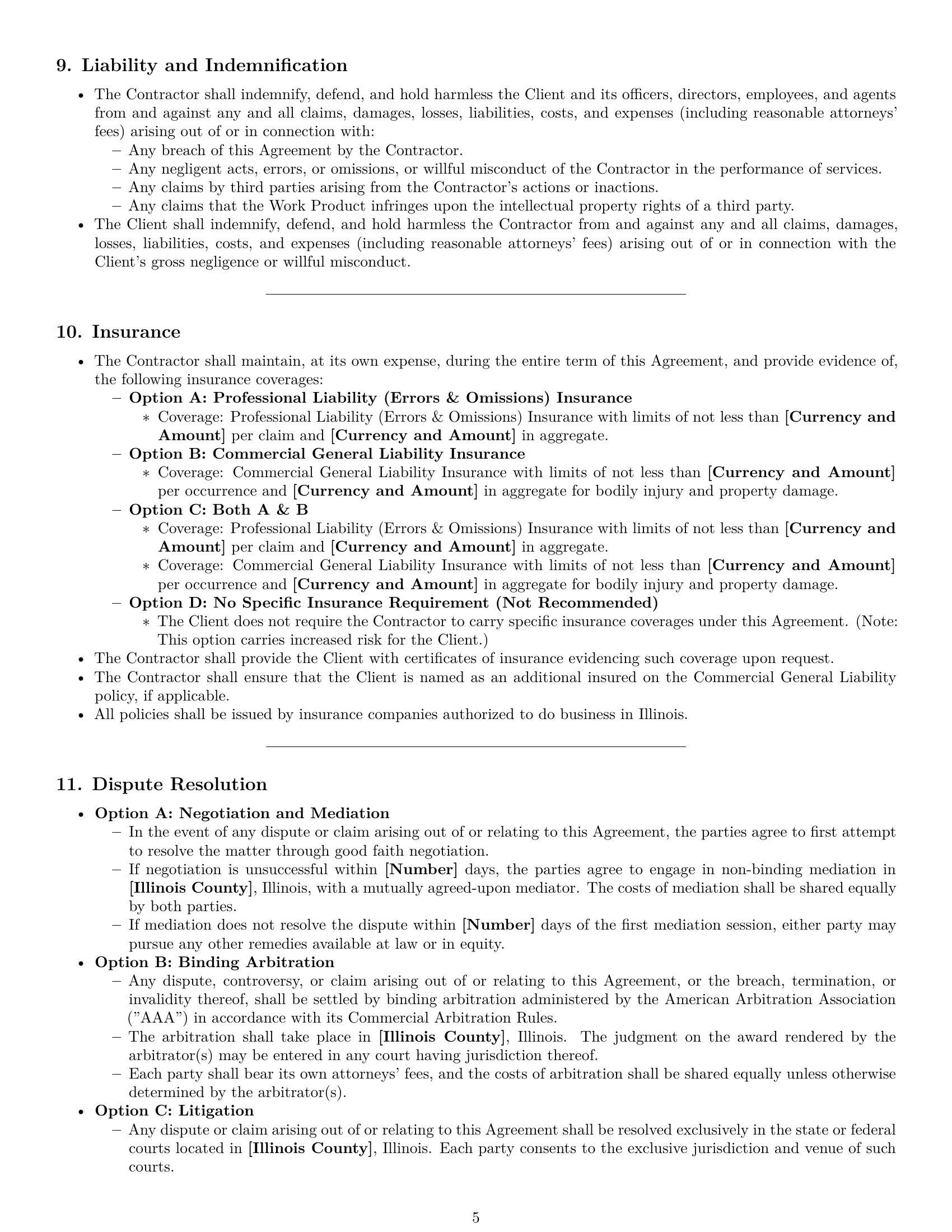 Preview page 5 of Pro Illinois consulting independent contractor agreement template