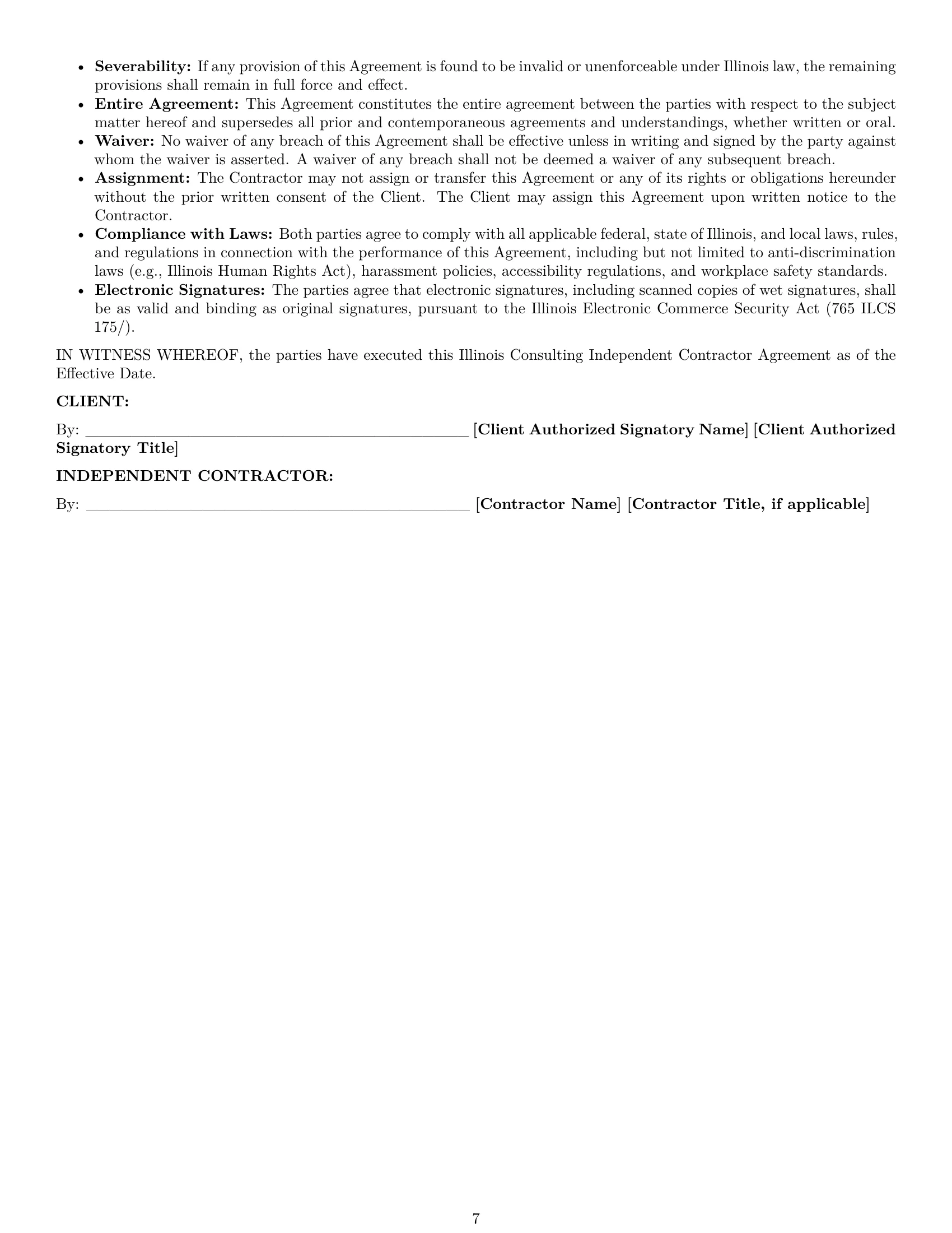 Preview page 7 of Pro Illinois consulting independent contractor agreement template