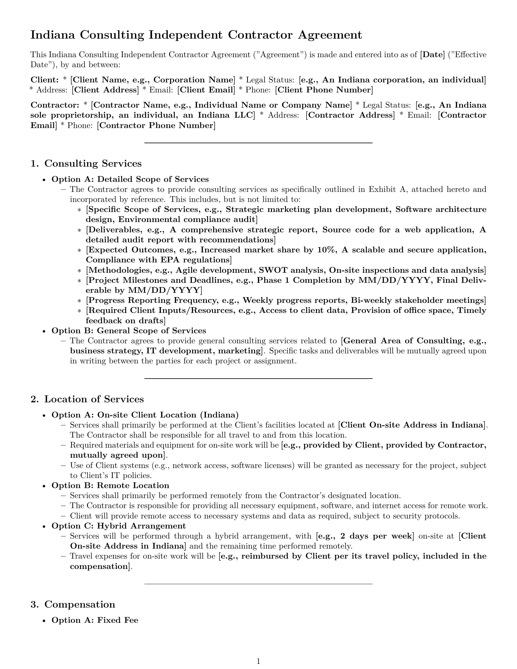 Preview page 1 of Pro Indiana consulting independent contractor agreement template