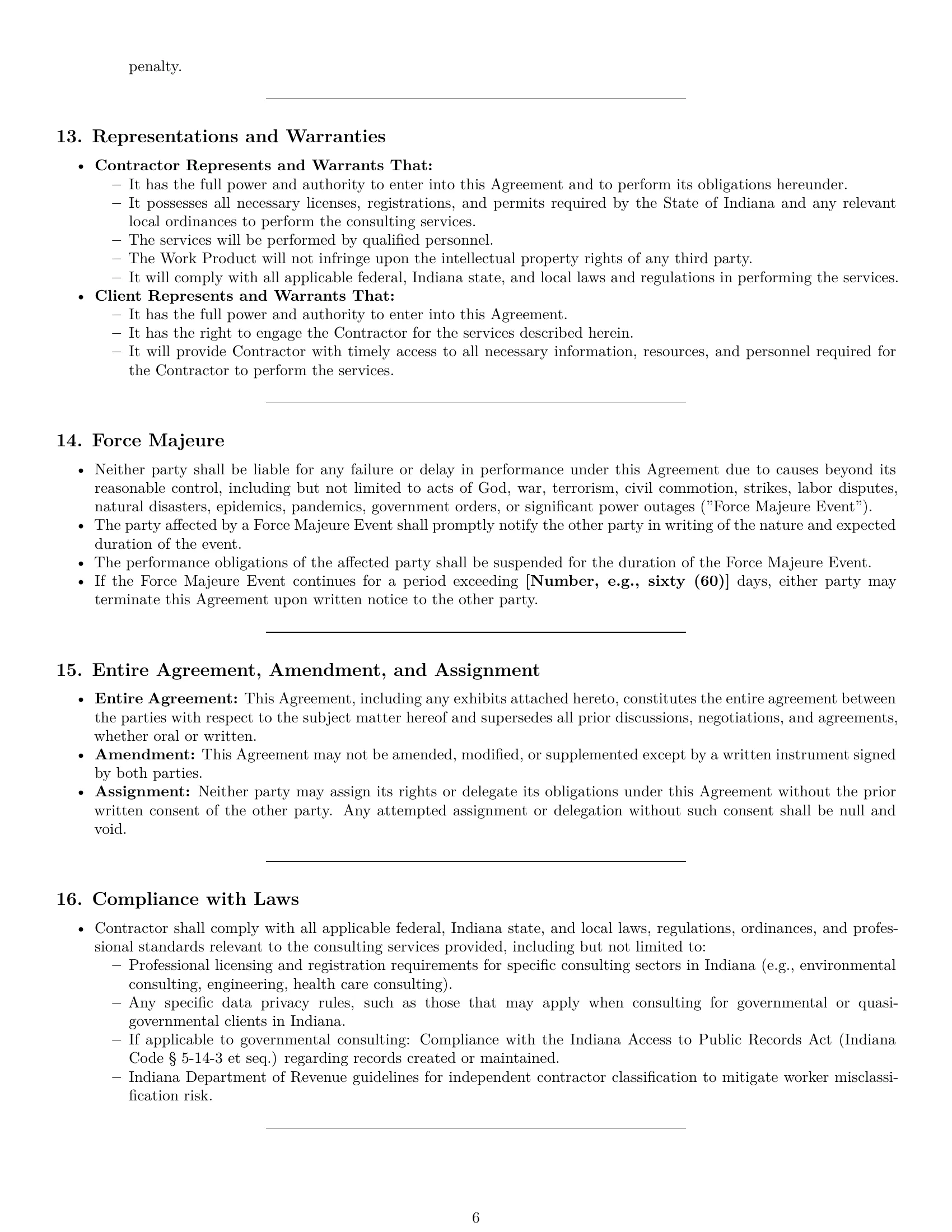 Preview page 6 of Pro Indiana consulting independent contractor agreement template