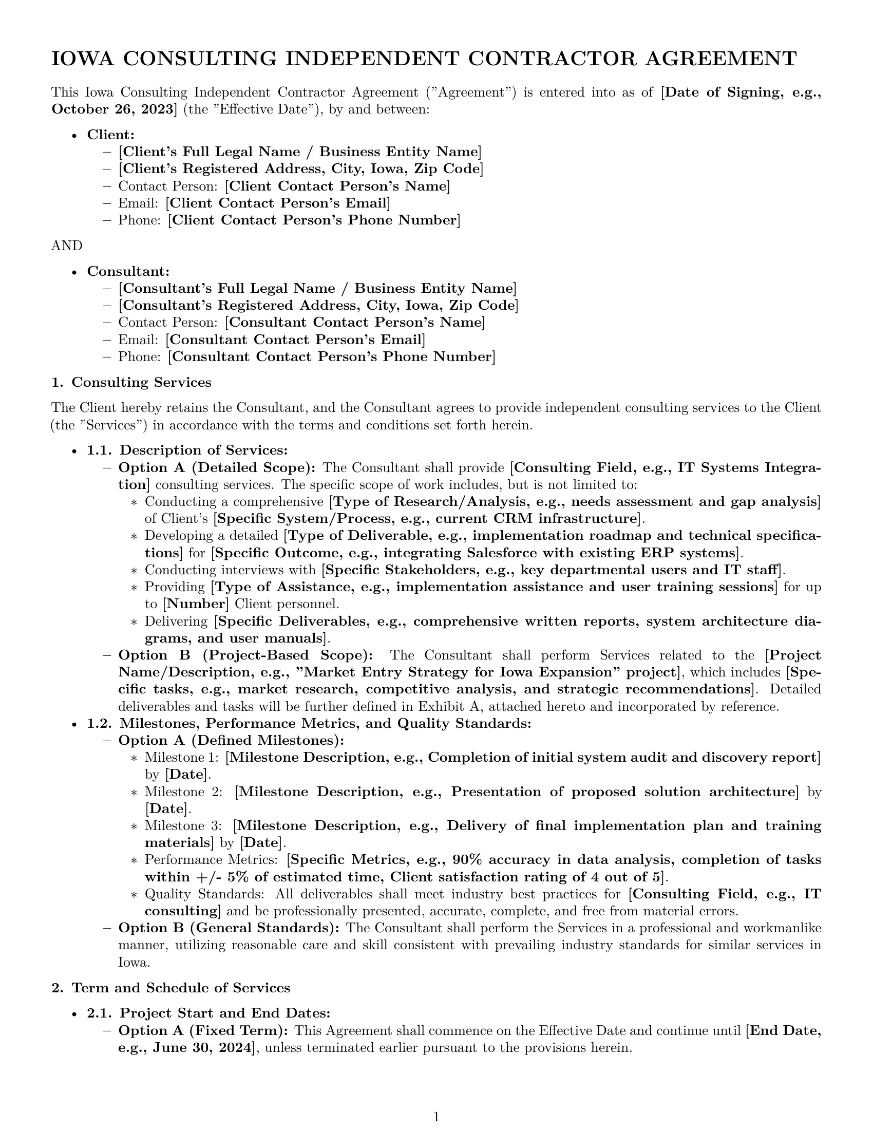 Preview page 1 of Pro Iowa consulting independent contractor agreement template