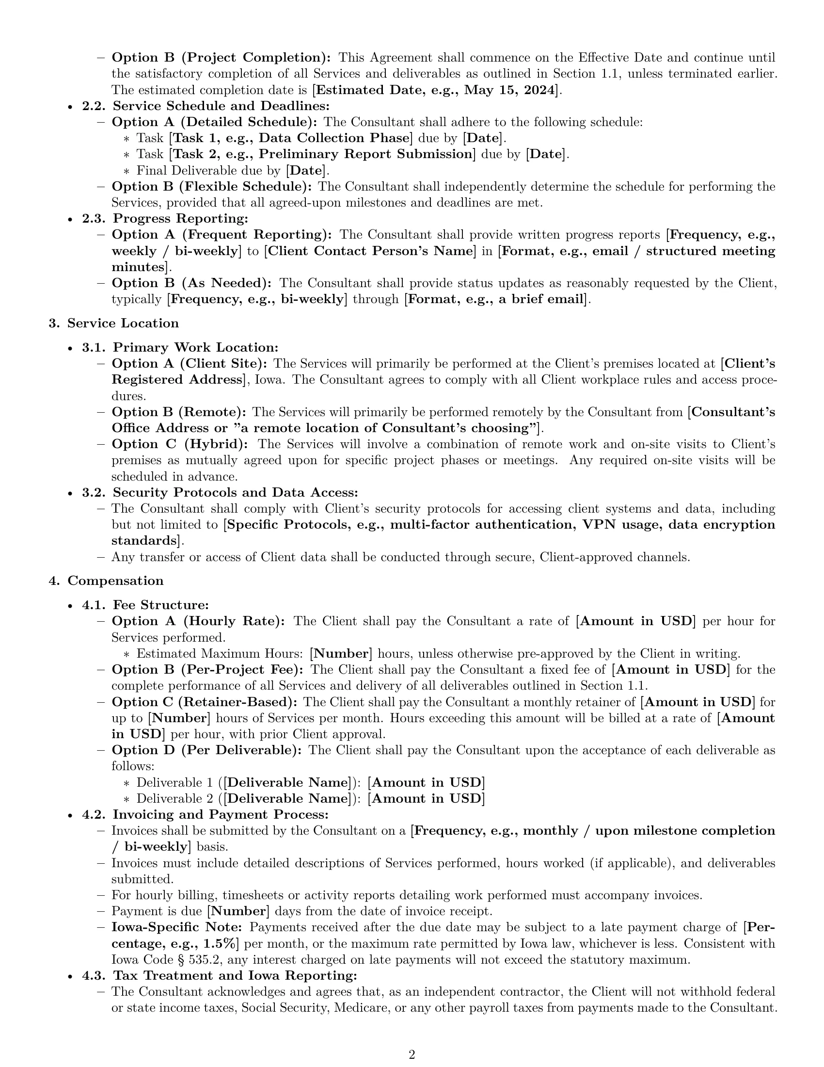 Preview page 2 of Pro Iowa consulting independent contractor agreement template