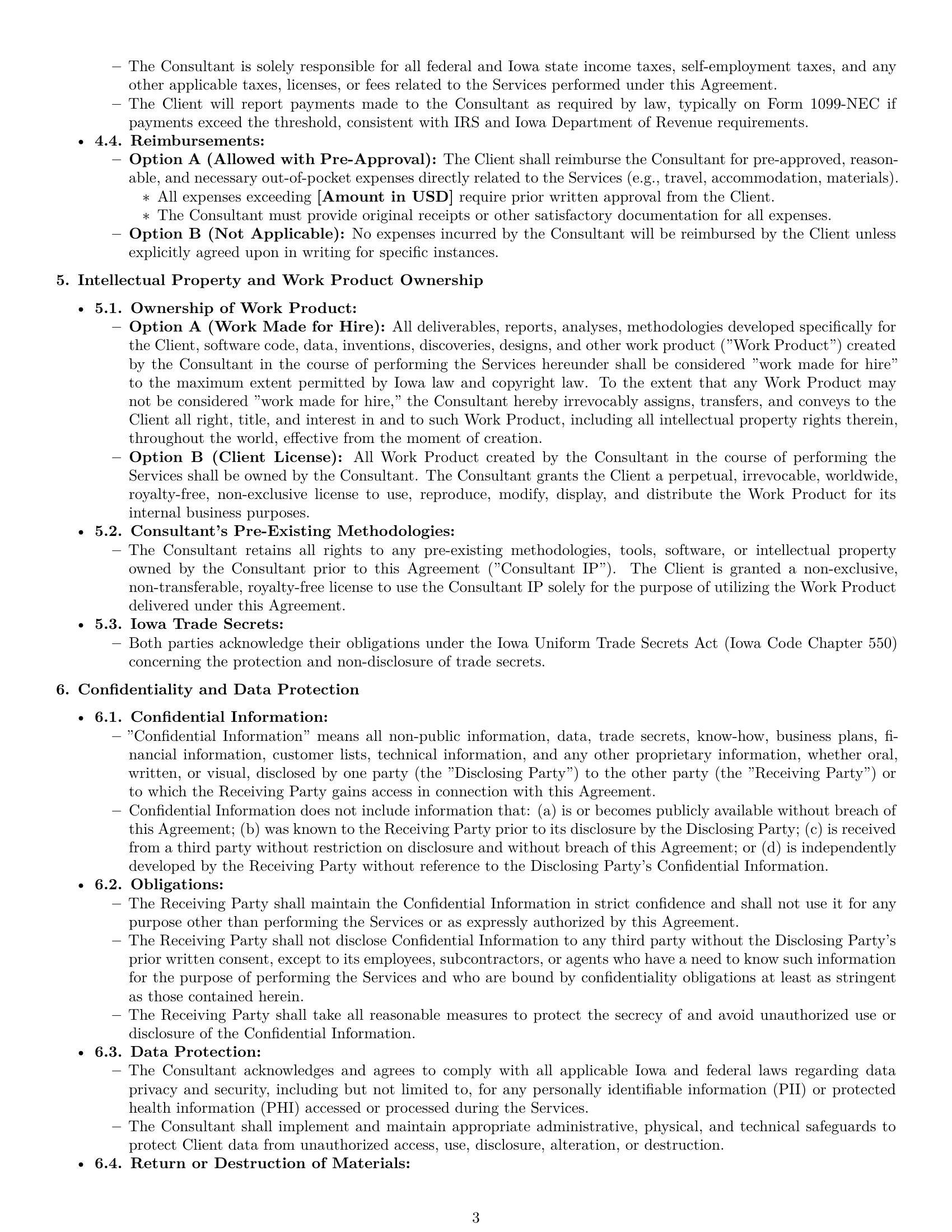 Preview page 3 of Pro Iowa consulting independent contractor agreement template