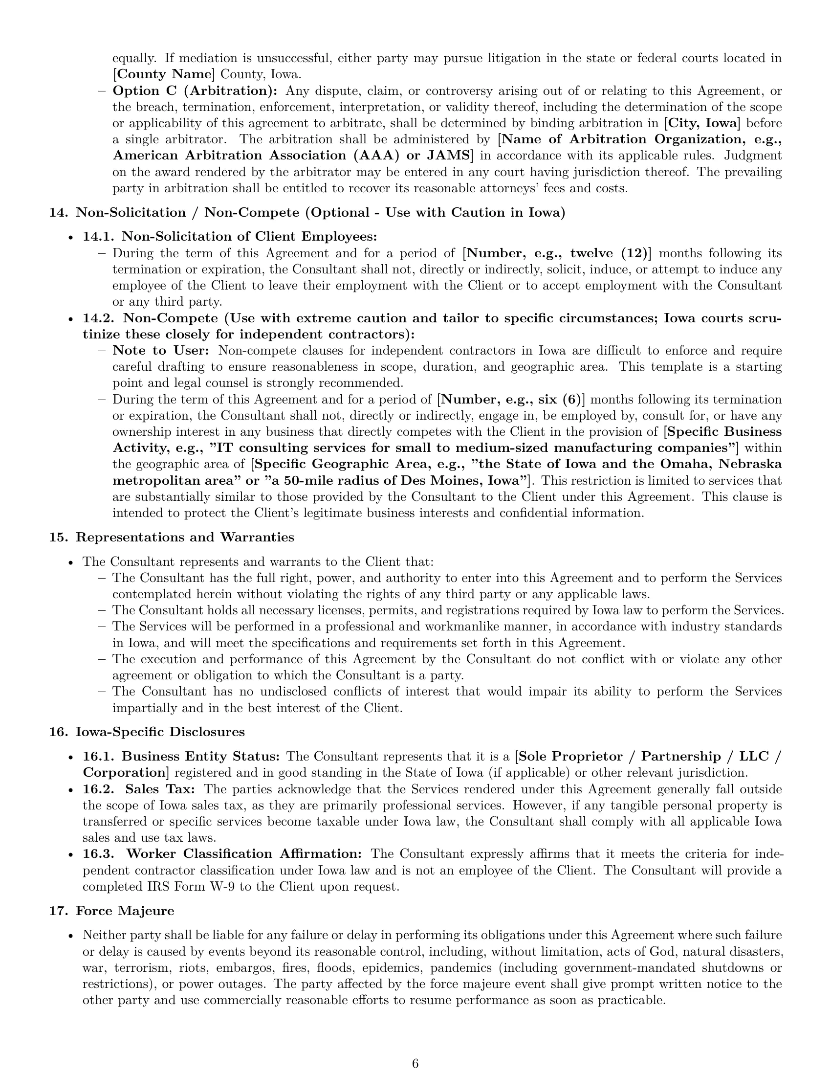 Preview page 6 of Pro Iowa consulting independent contractor agreement template