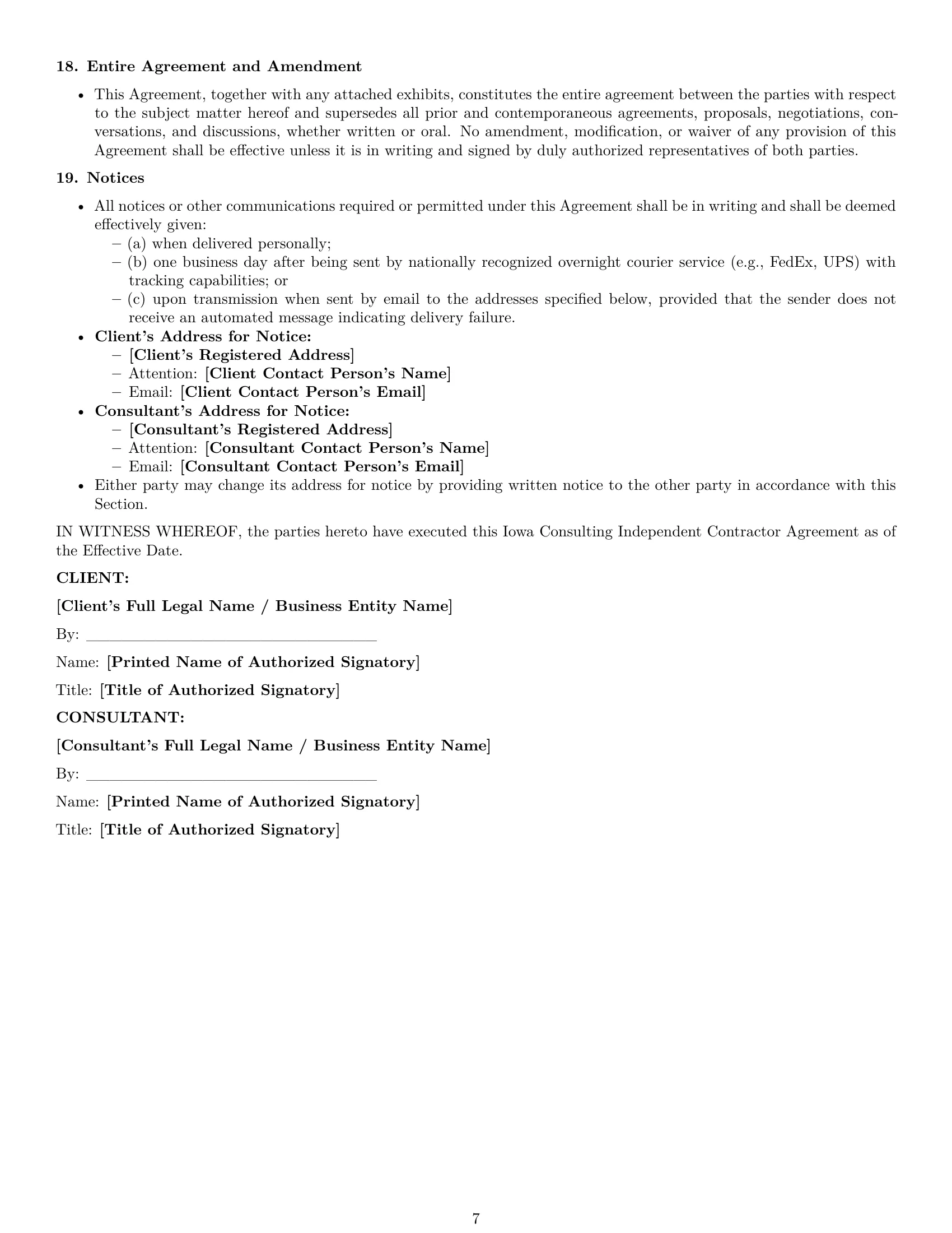 Preview page 7 of Pro Iowa consulting independent contractor agreement template