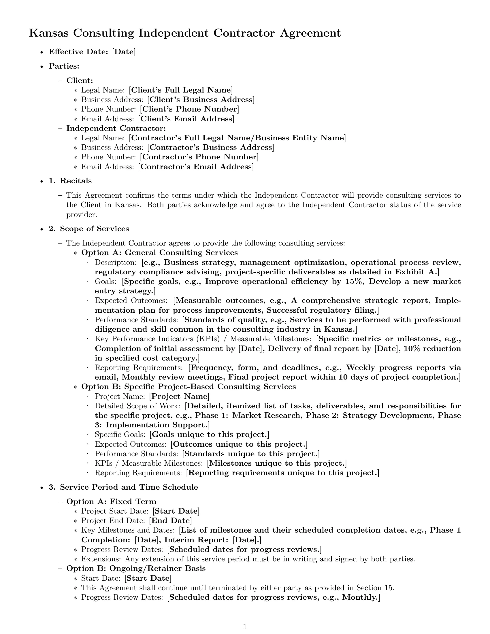 Preview page 1 of Pro Kansas consulting independent contractor agreement template
