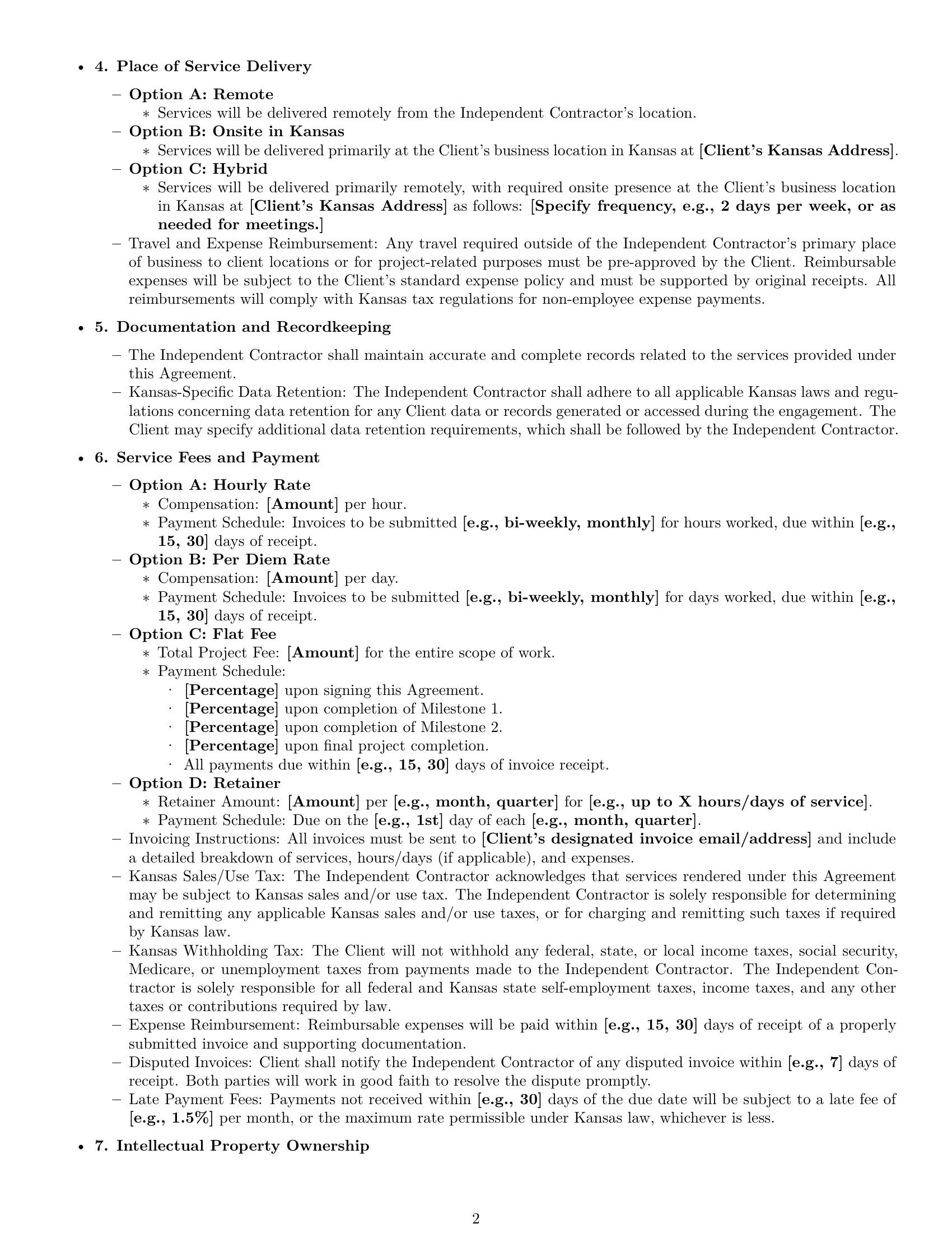 Preview page 2 of Pro Kansas consulting independent contractor agreement template