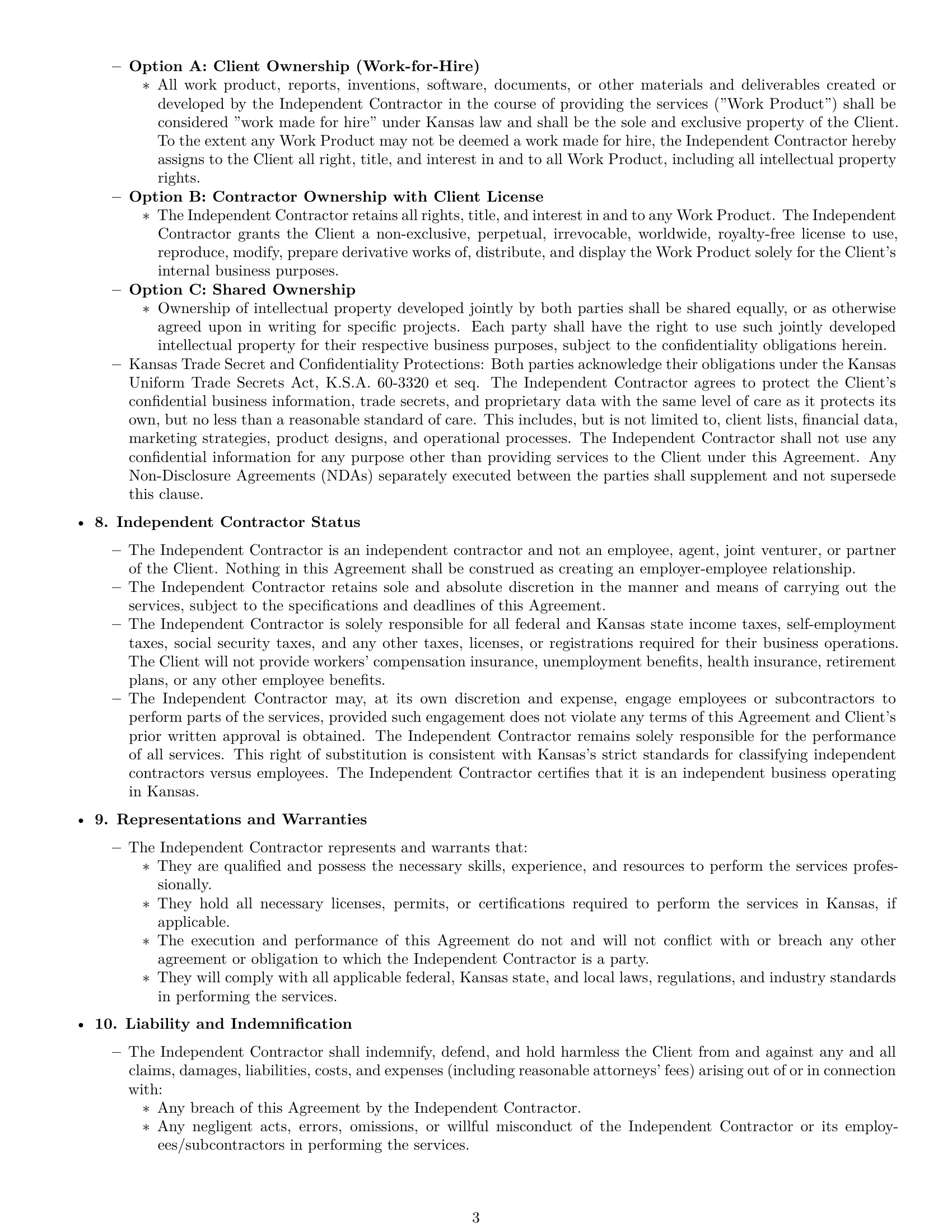 Preview page 3 of Pro Kansas consulting independent contractor agreement template
