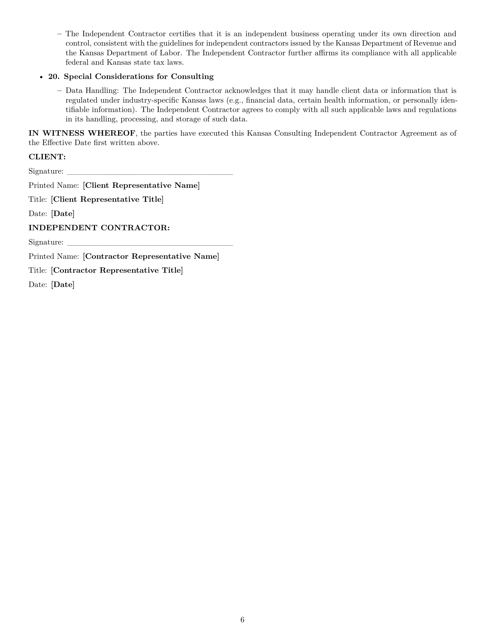 Preview page 6 of Pro Kansas consulting independent contractor agreement template