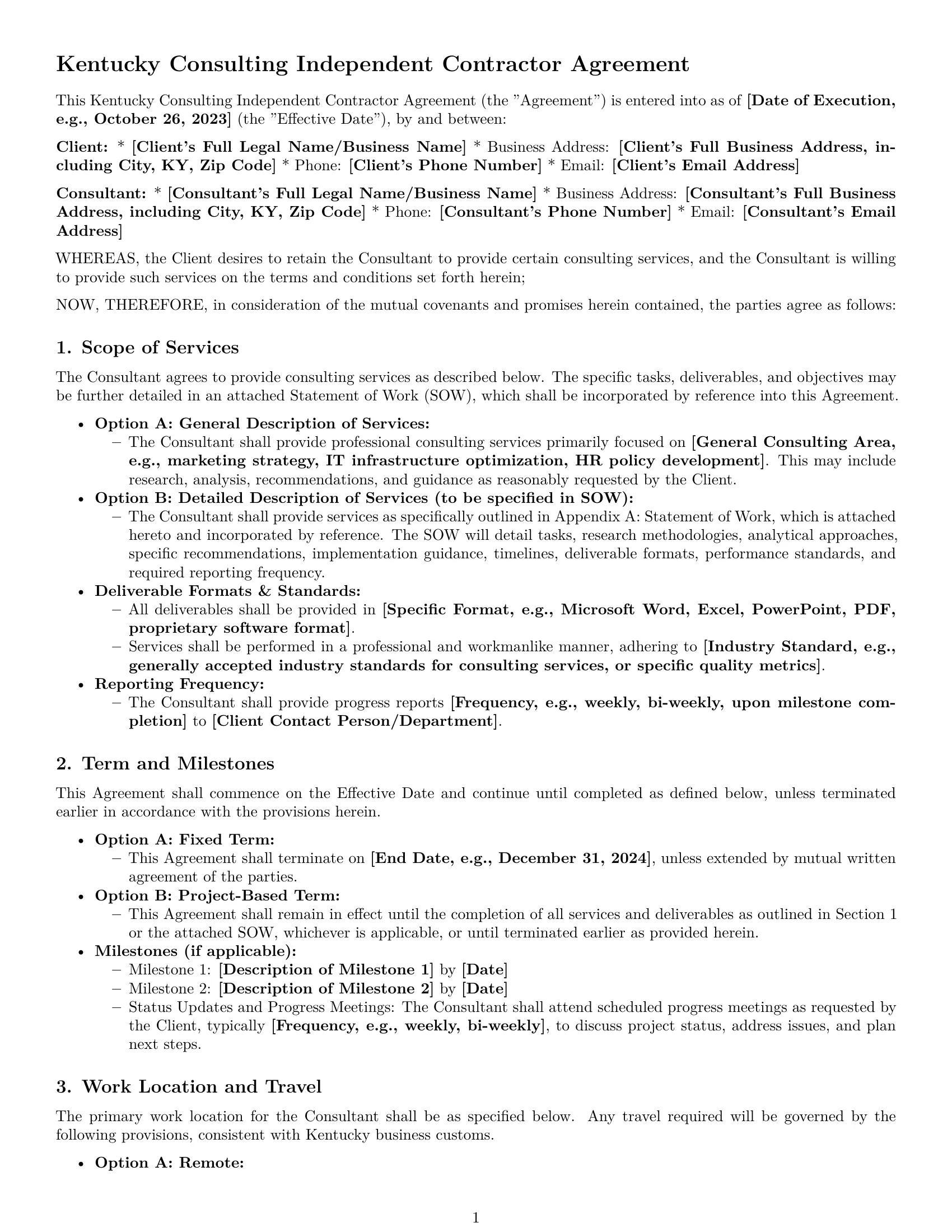 Preview page 1 of Pro Kentucky consulting independent contractor agreement template