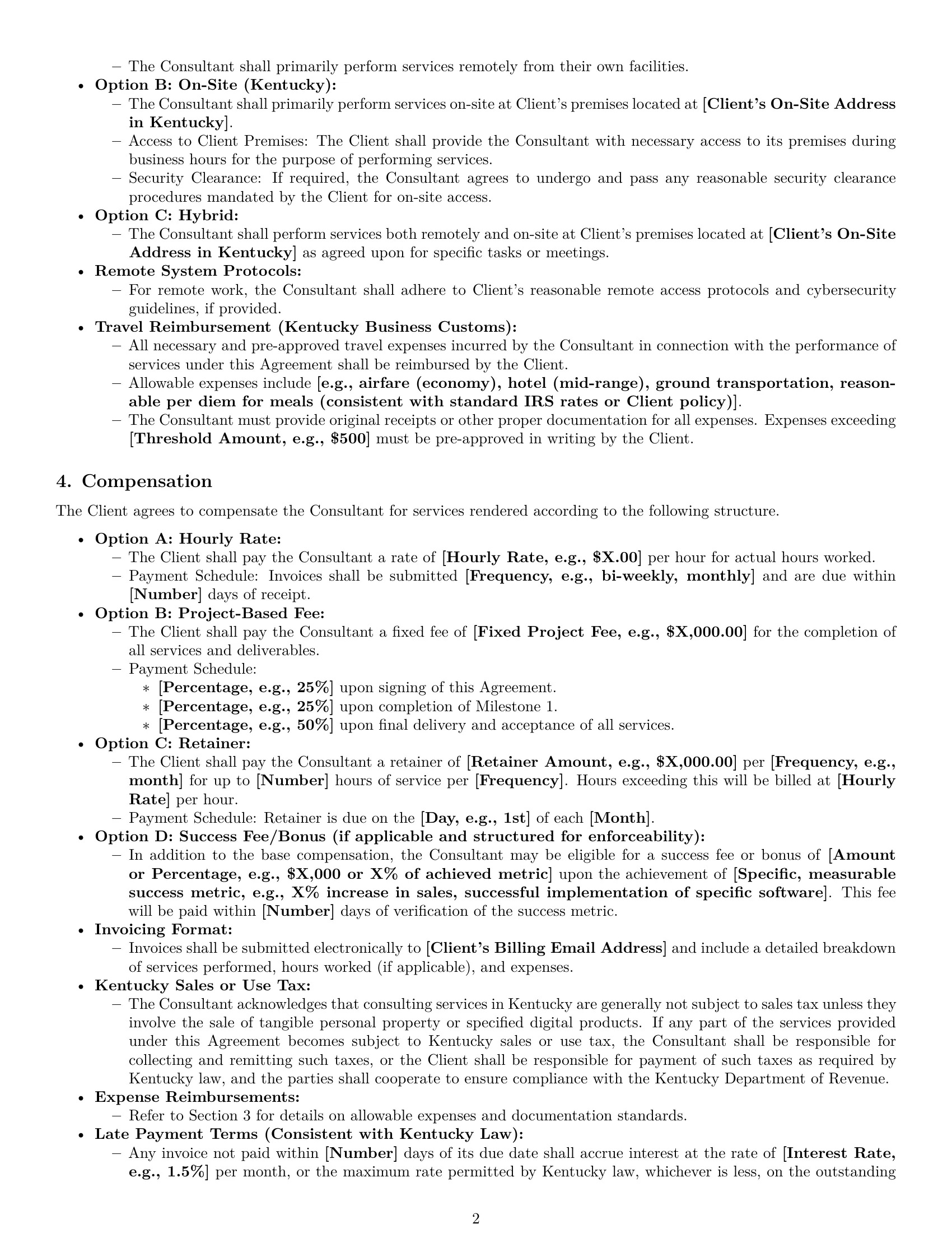 Preview page 2 of Pro Kentucky consulting independent contractor agreement template