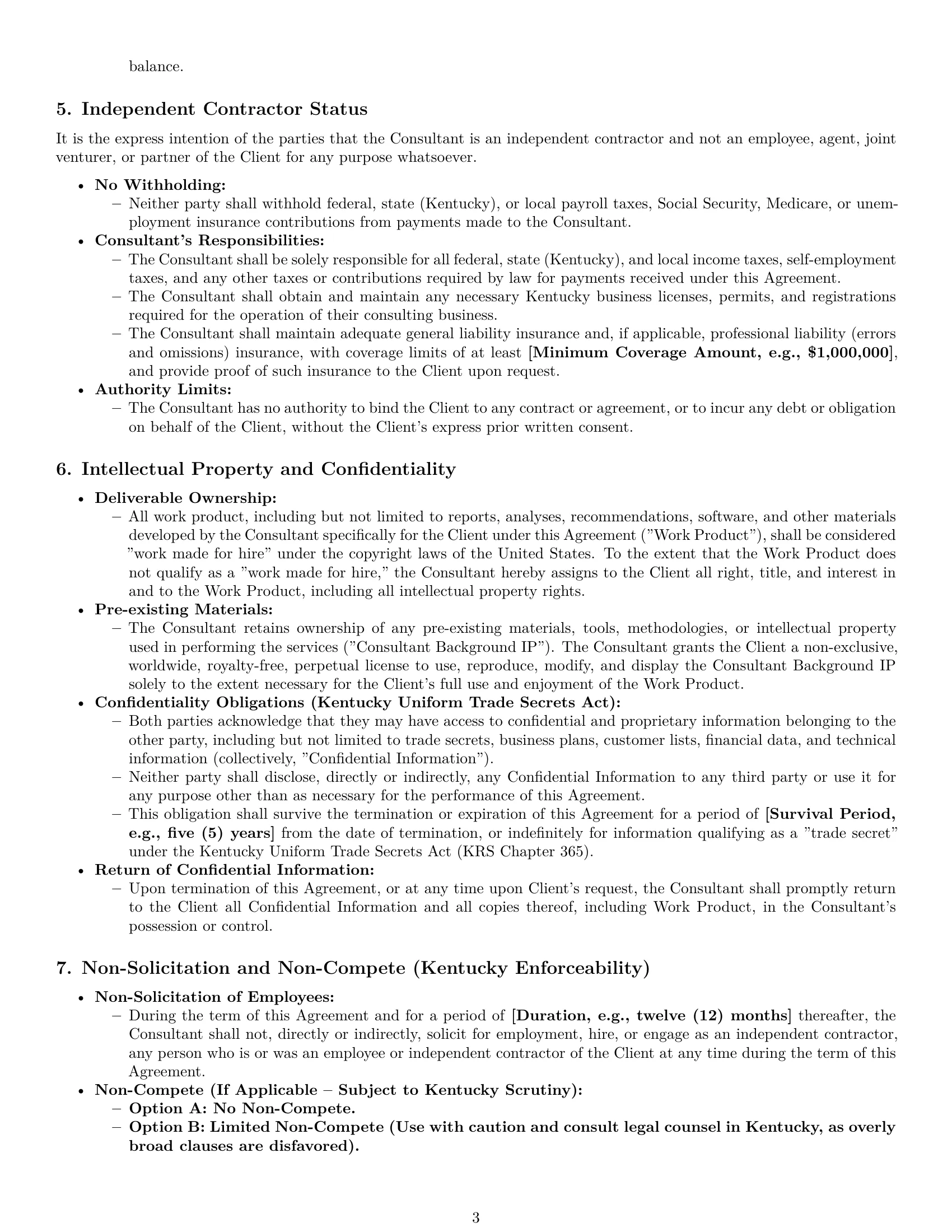 Preview page 3 of Pro Kentucky consulting independent contractor agreement template