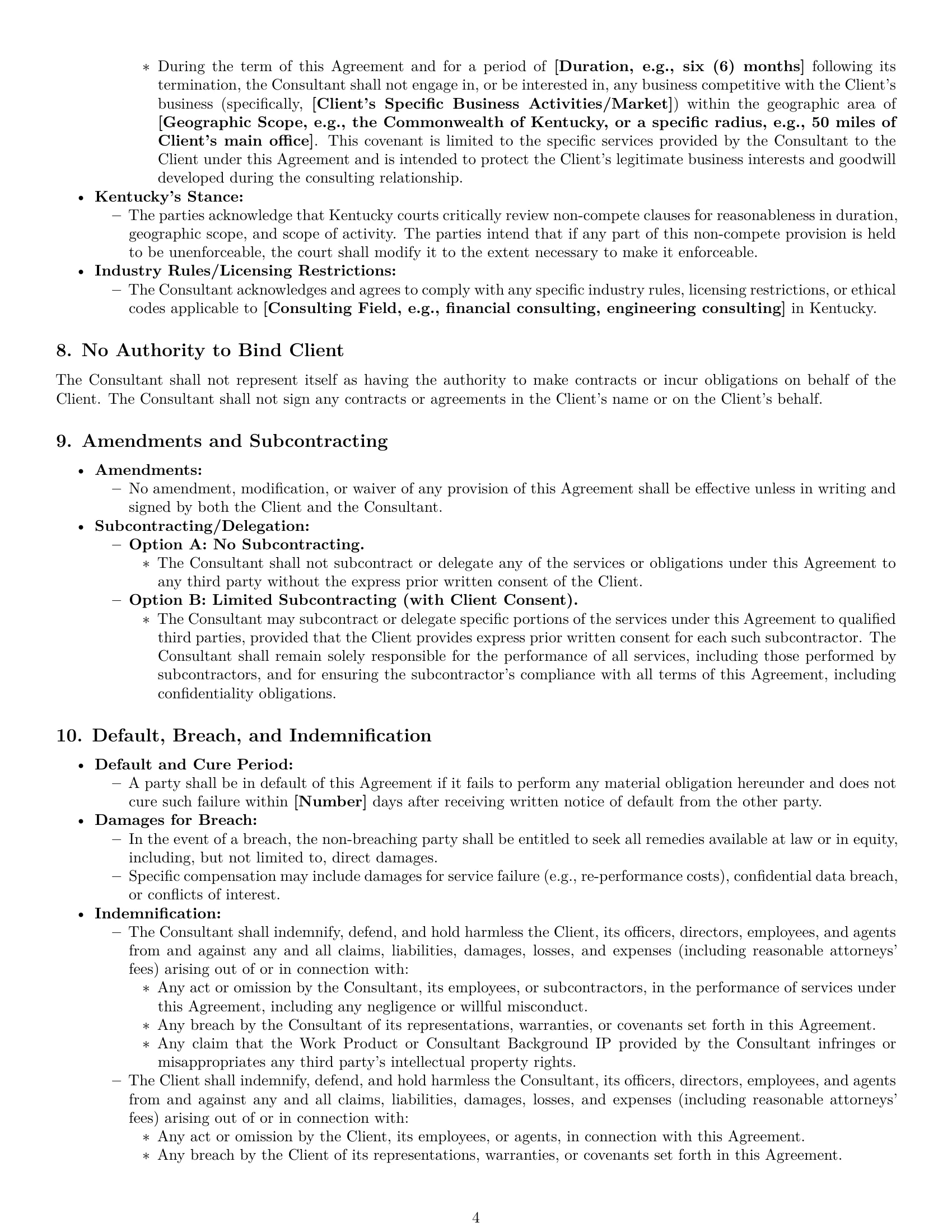 Preview page 4 of Pro Kentucky consulting independent contractor agreement template