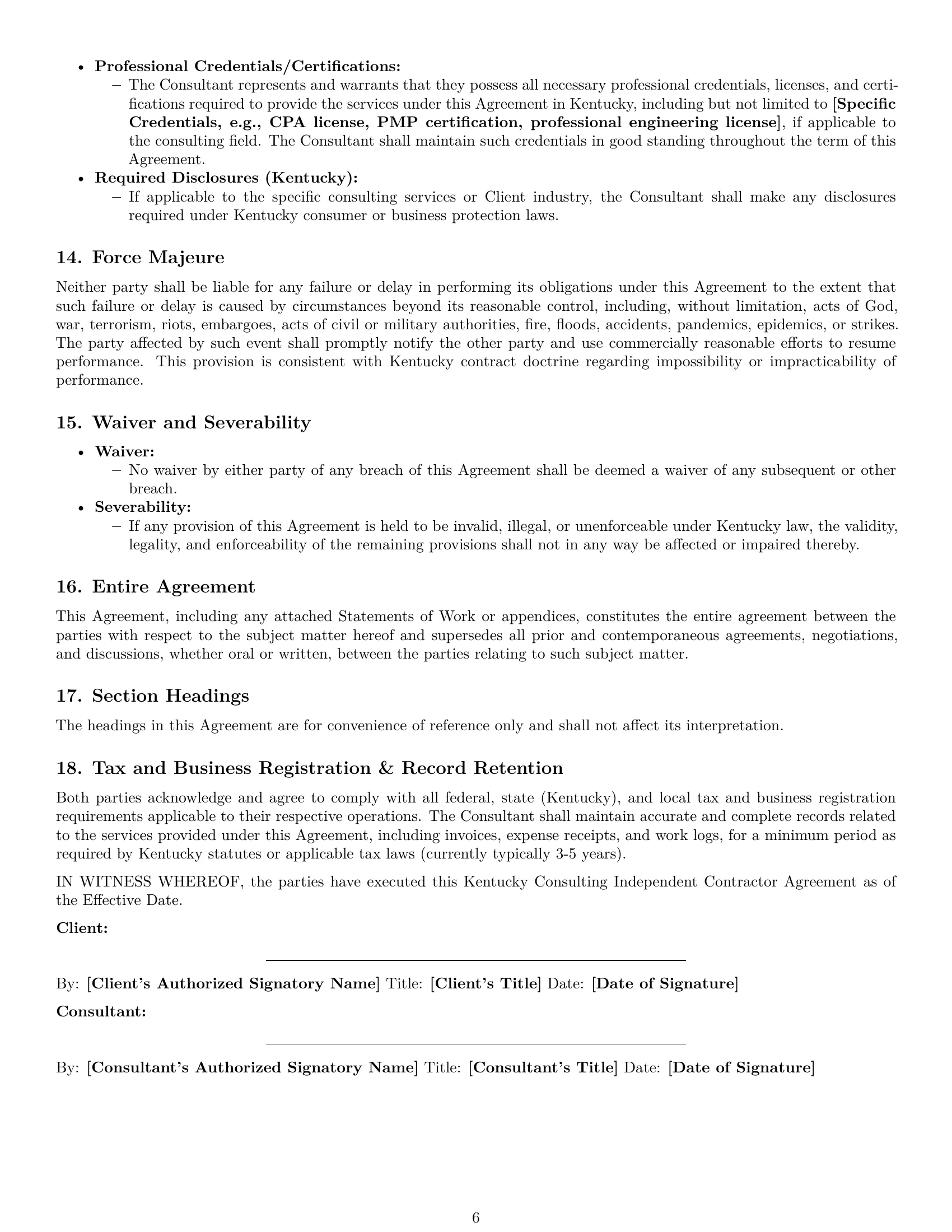 Preview page 6 of Pro Kentucky consulting independent contractor agreement template