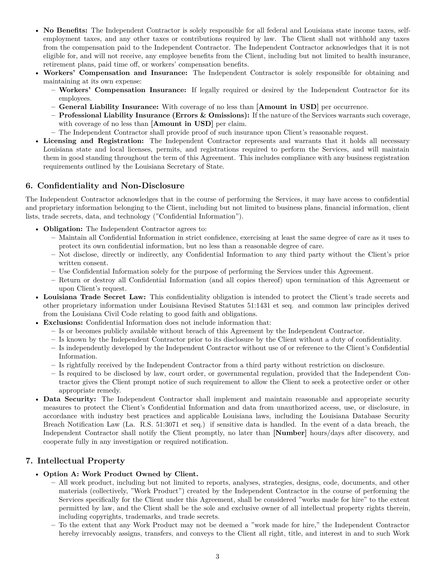 Preview page 3 of Pro Louisiana consulting independent contractor agreement template