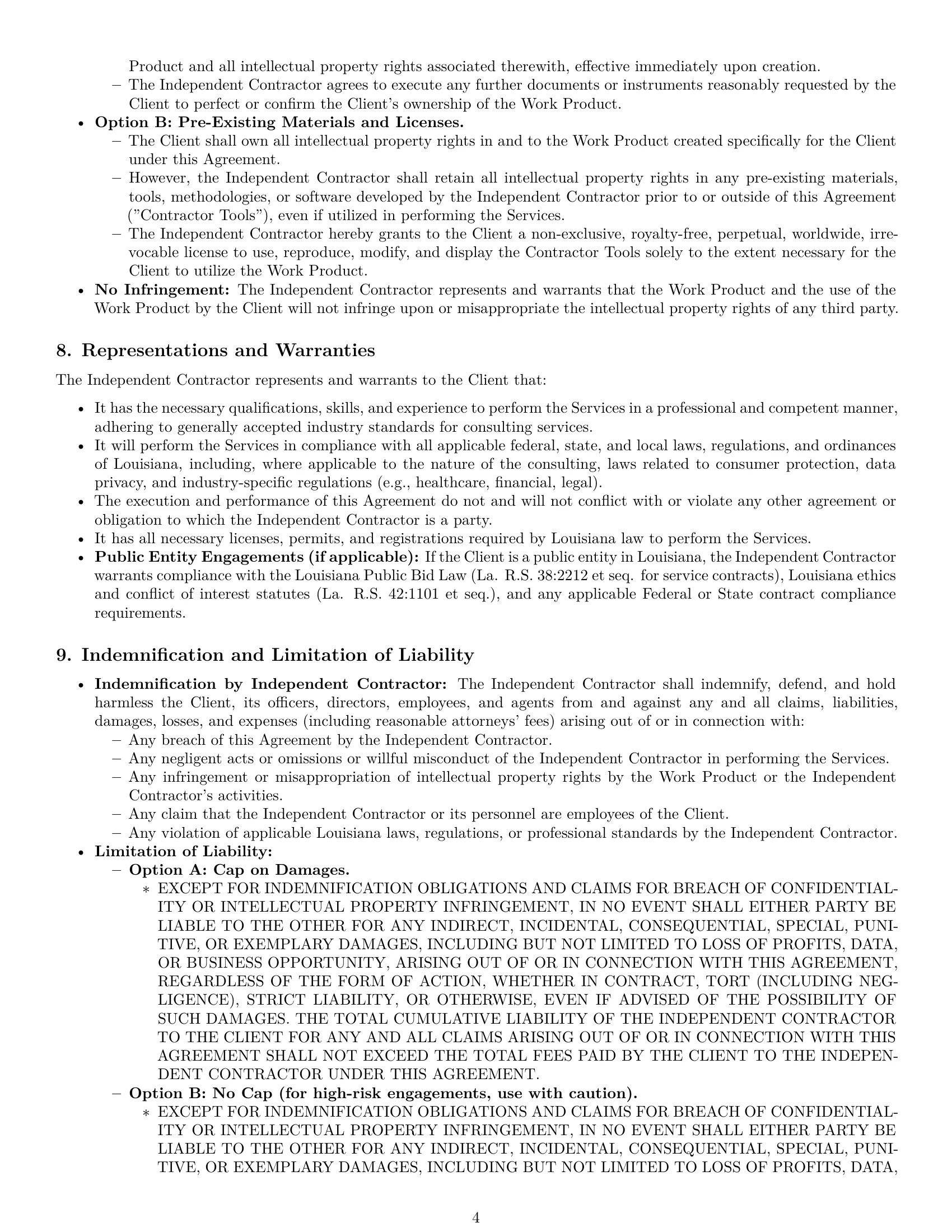 Preview page 4 of Pro Louisiana consulting independent contractor agreement template