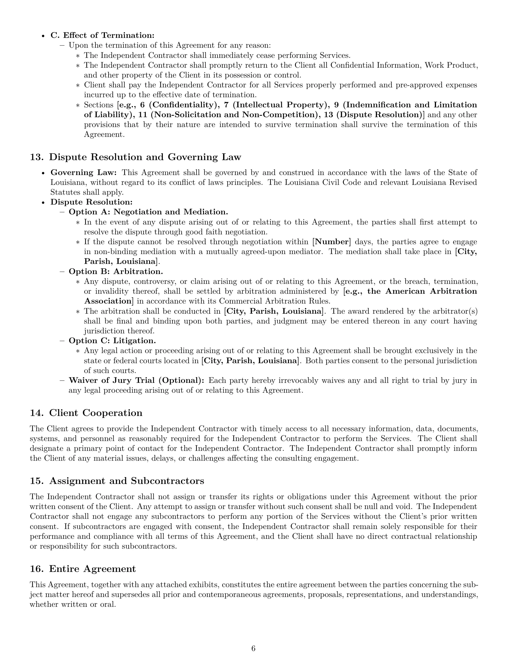 Preview page 6 of Pro Louisiana consulting independent contractor agreement template
