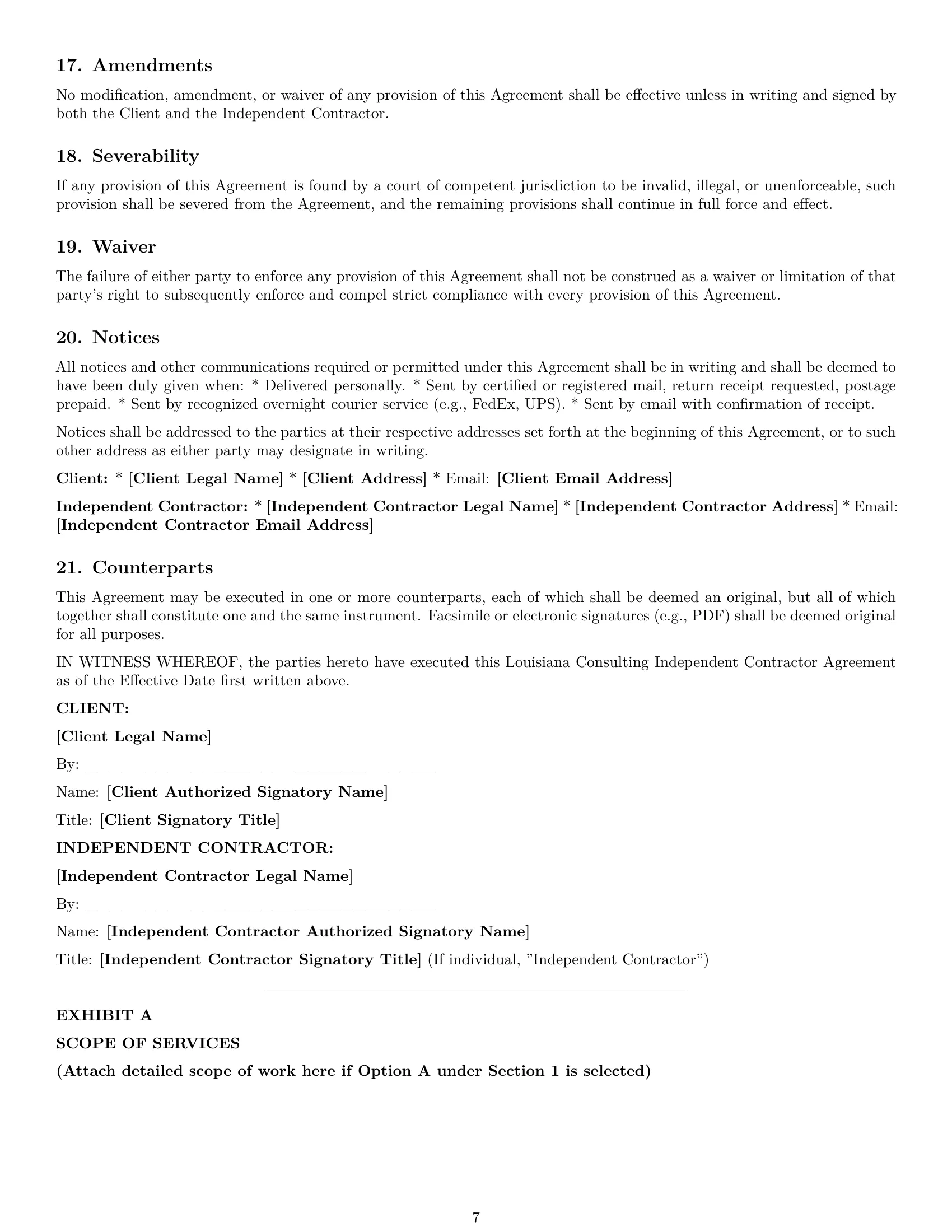 Preview page 7 of Pro Louisiana consulting independent contractor agreement template