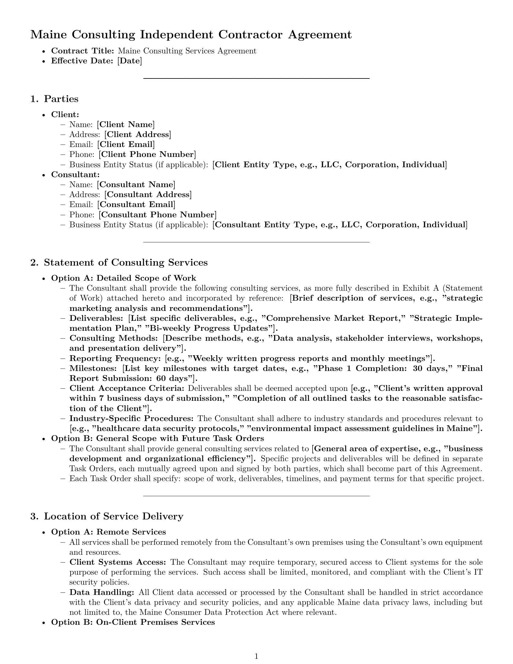 Preview page 1 of Pro Maine consulting independent contractor agreement template