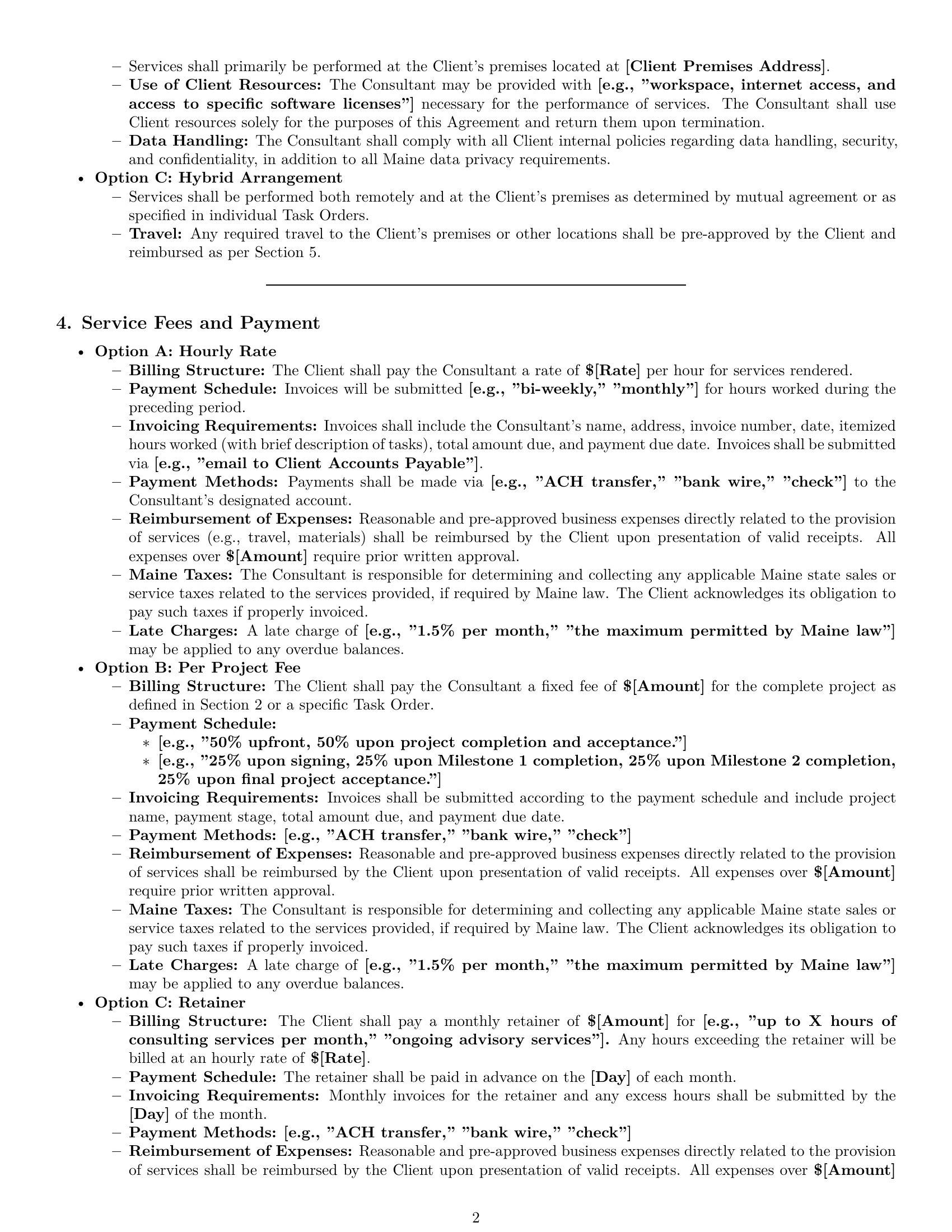 Preview page 2 of Pro Maine consulting independent contractor agreement template