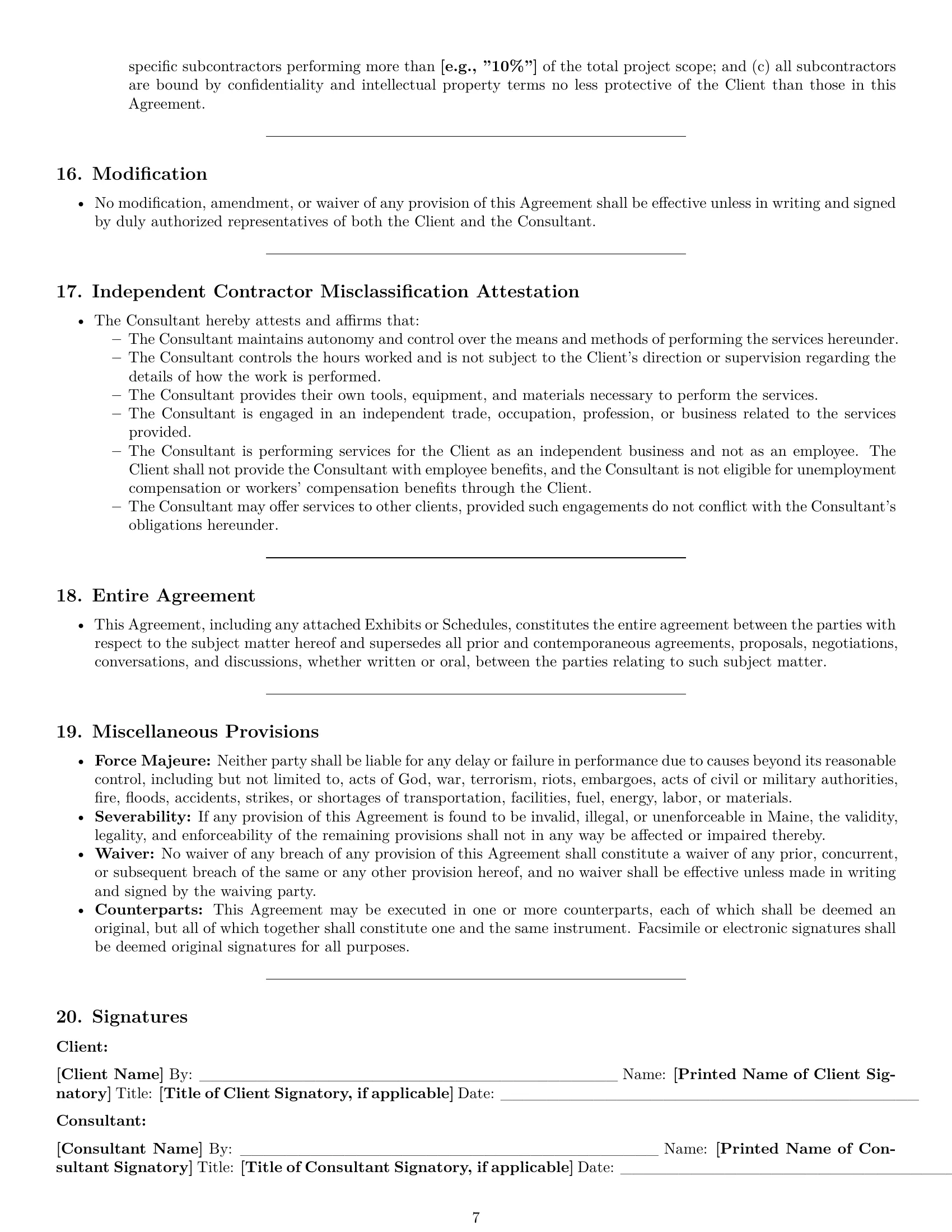 Preview page 7 of Pro Maine consulting independent contractor agreement template