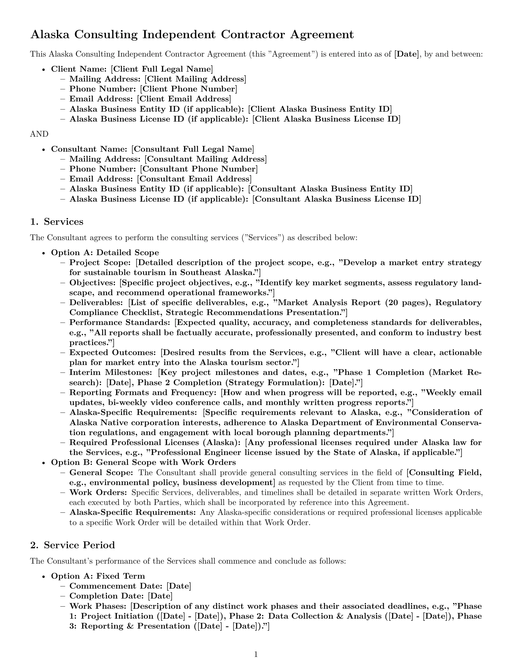 Preview page 1 of Pro Alaska consulting independent contractor agreement template