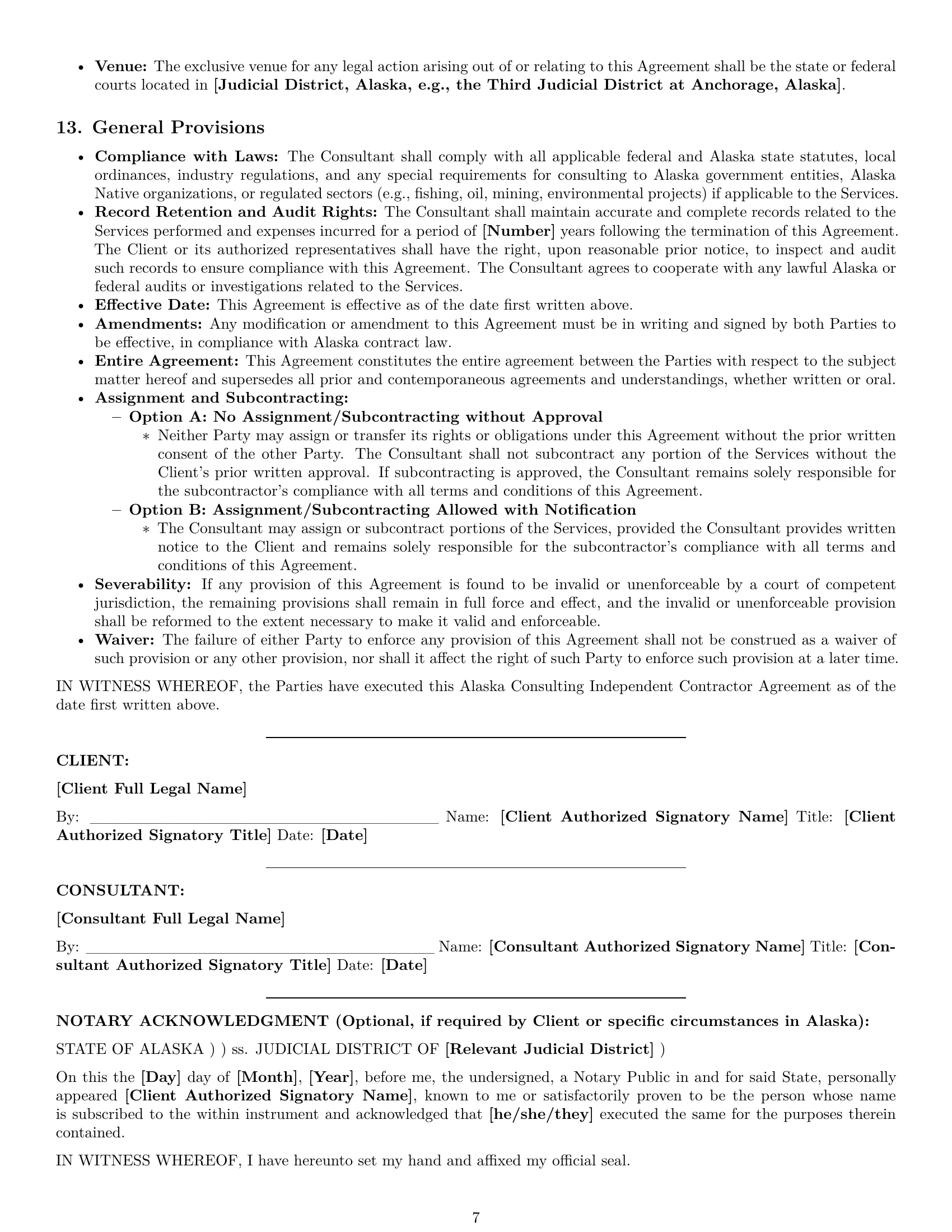 Preview page 7 of Pro Alaska consulting independent contractor agreement template