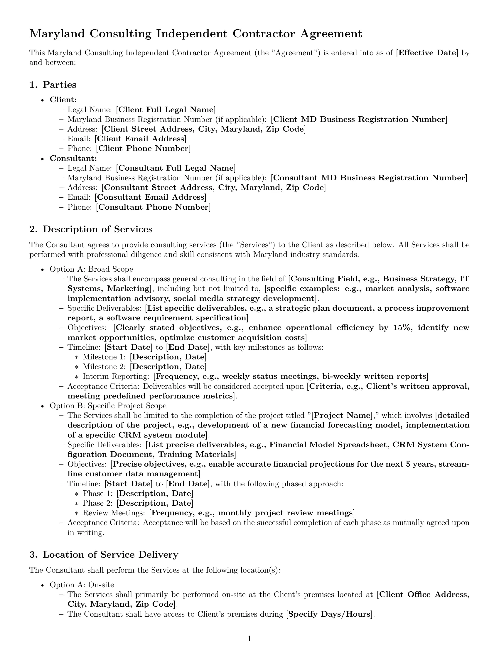 Preview page 1 of Pro Maryland consulting independent contractor agreement template
