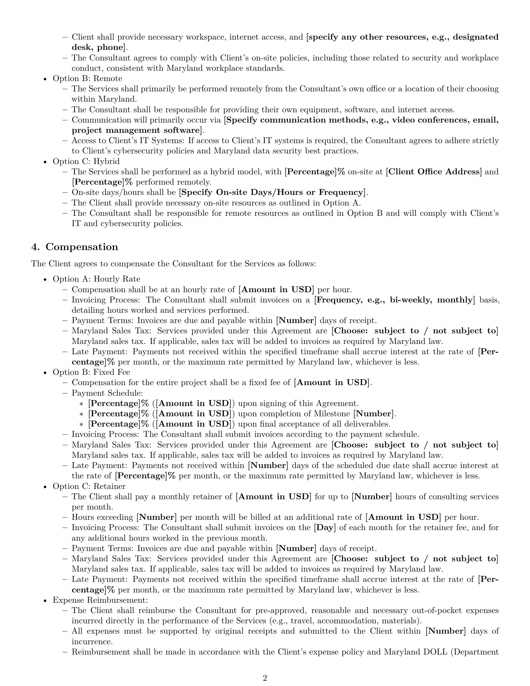 Preview page 2 of Pro Maryland consulting independent contractor agreement template