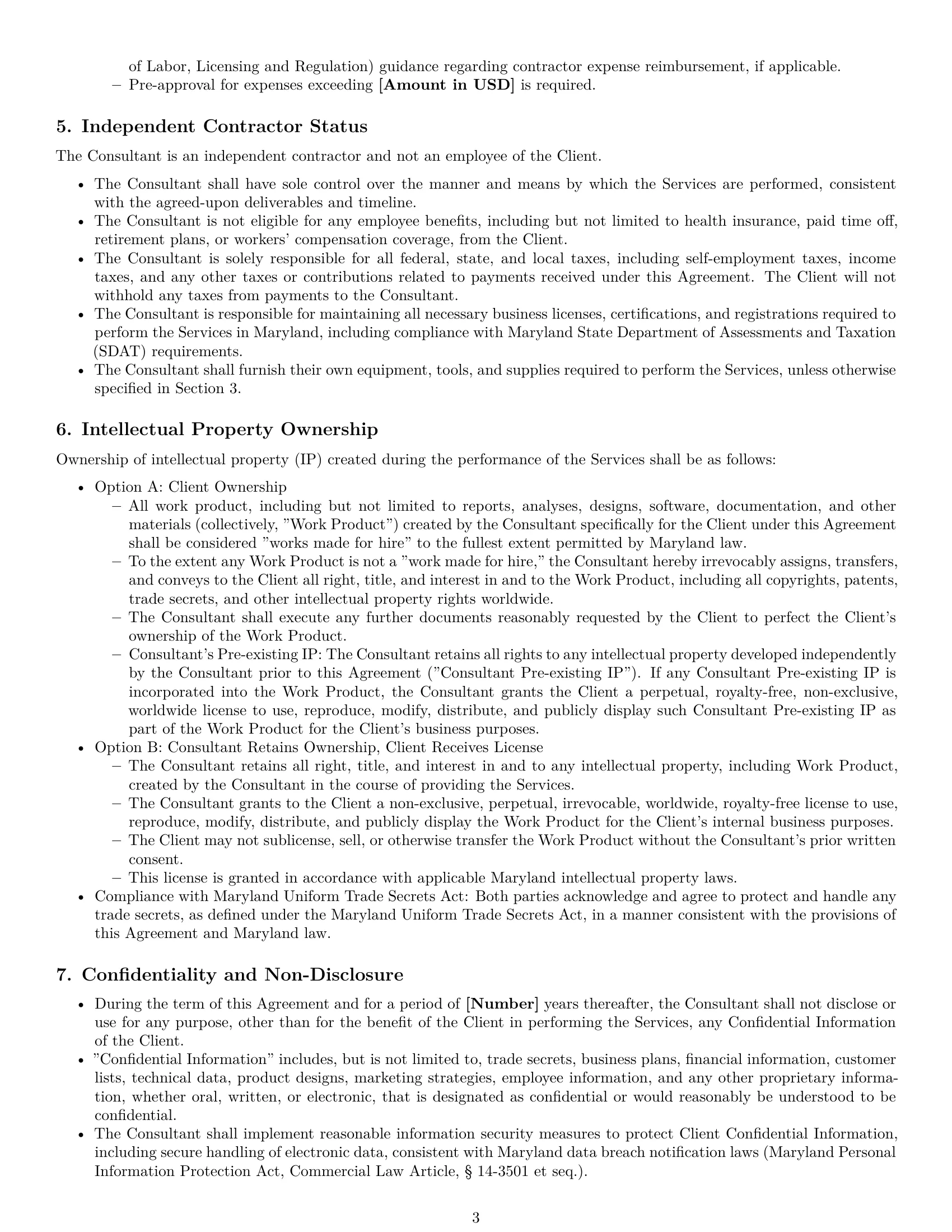 Preview page 3 of Pro Maryland consulting independent contractor agreement template