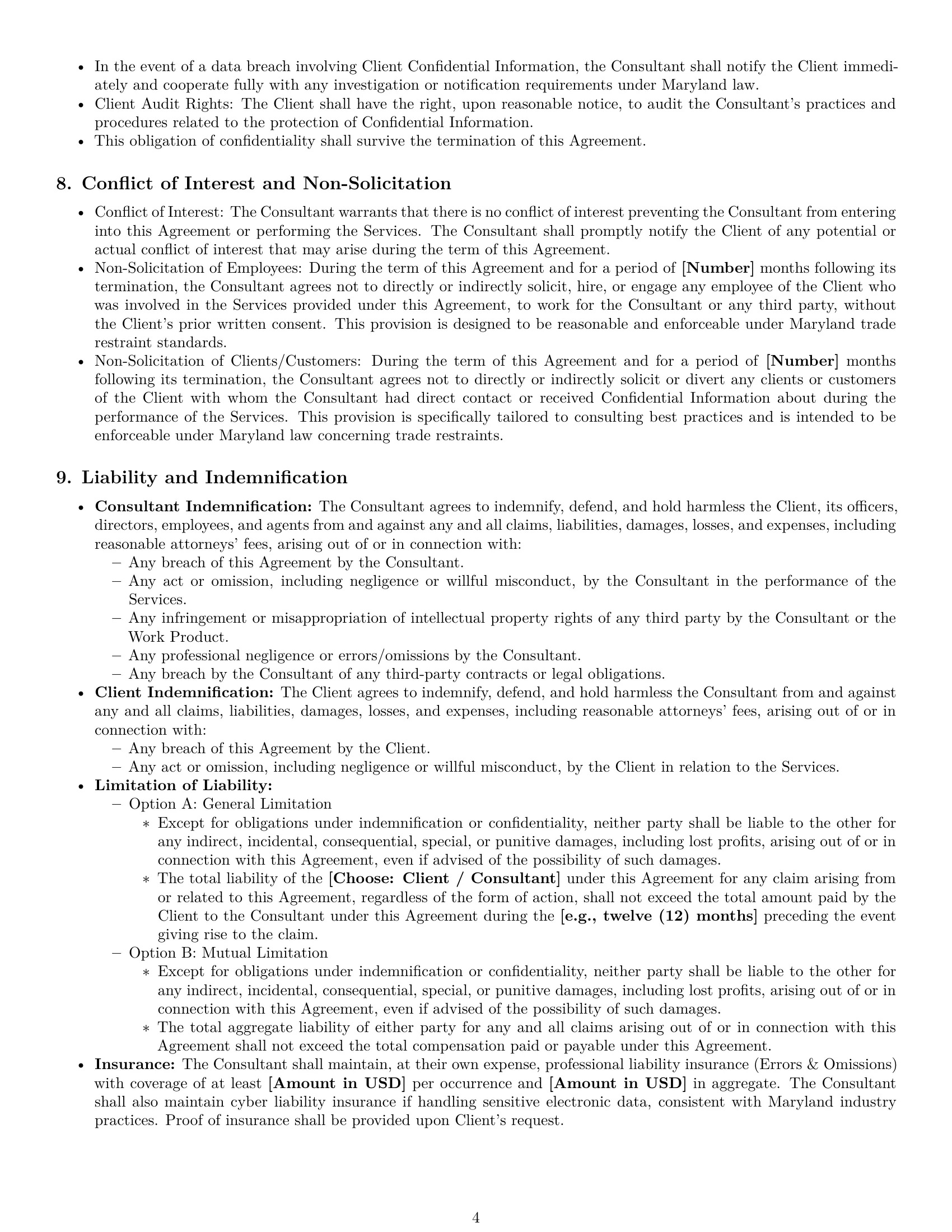 Preview page 4 of Pro Maryland consulting independent contractor agreement template