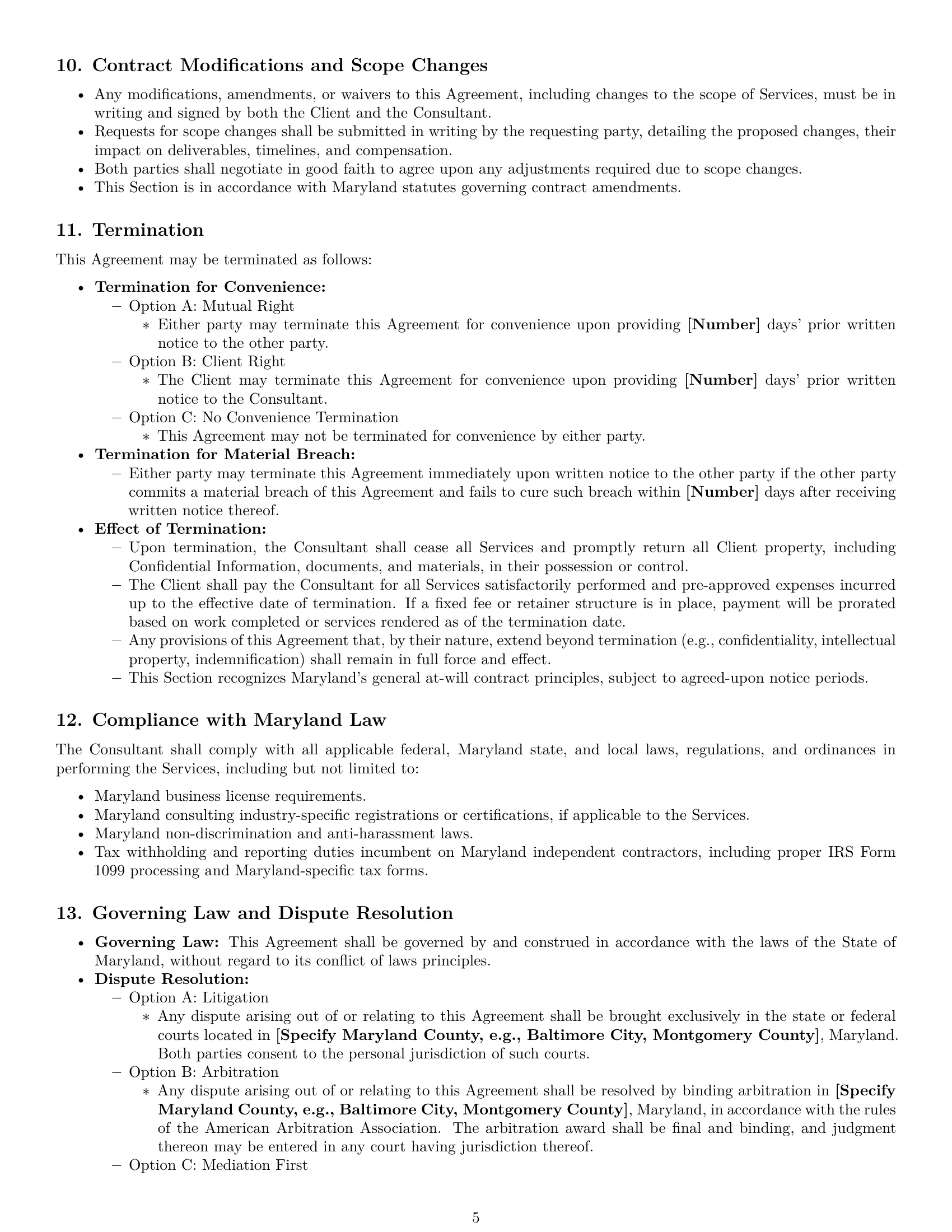 Preview page 5 of Pro Maryland consulting independent contractor agreement template